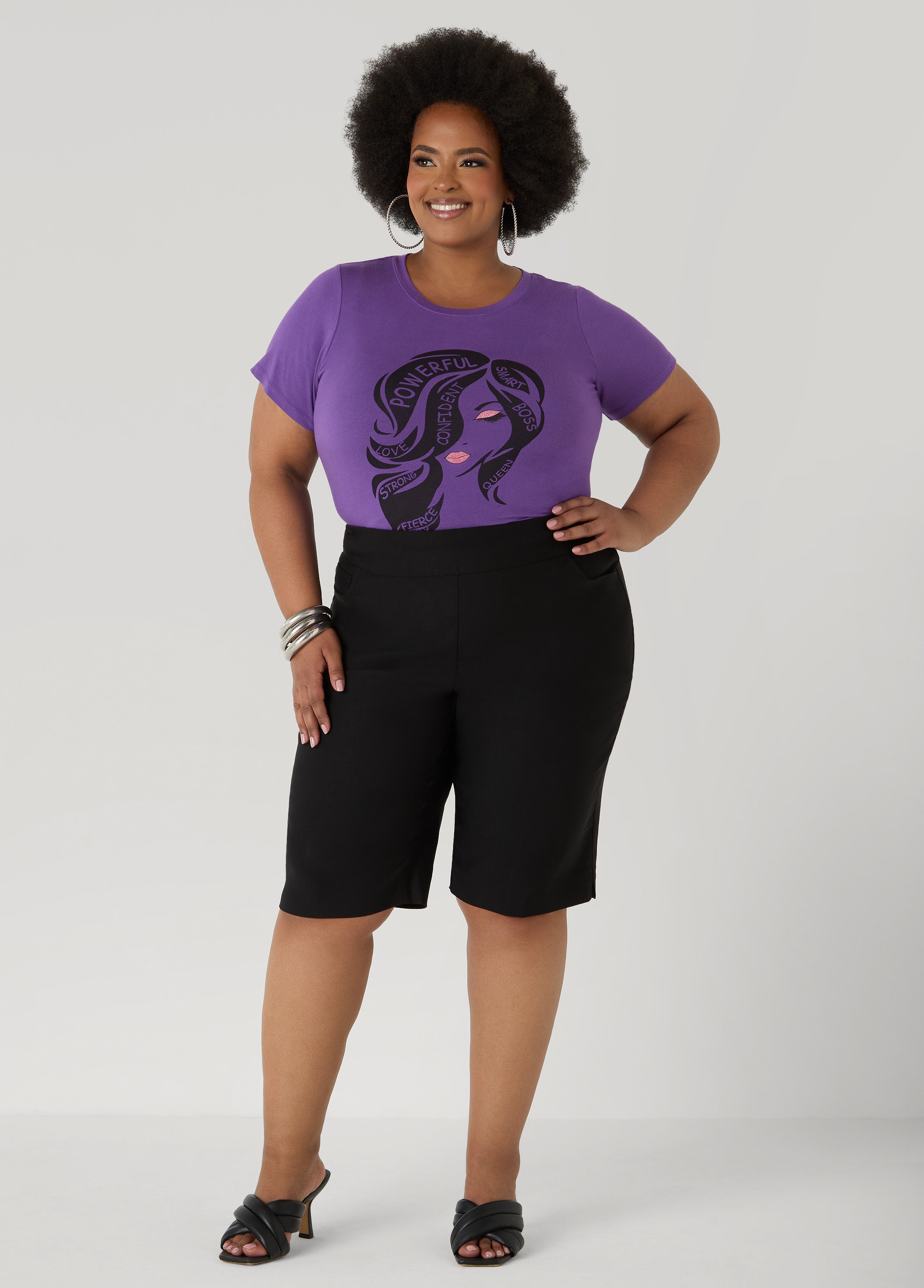 Powerful Glittered Graphic Tee Pansy | Ashley Stewart