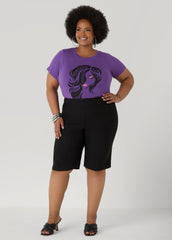 Powerful Glittered Graphic Tee Pansy | Ashley Stewart