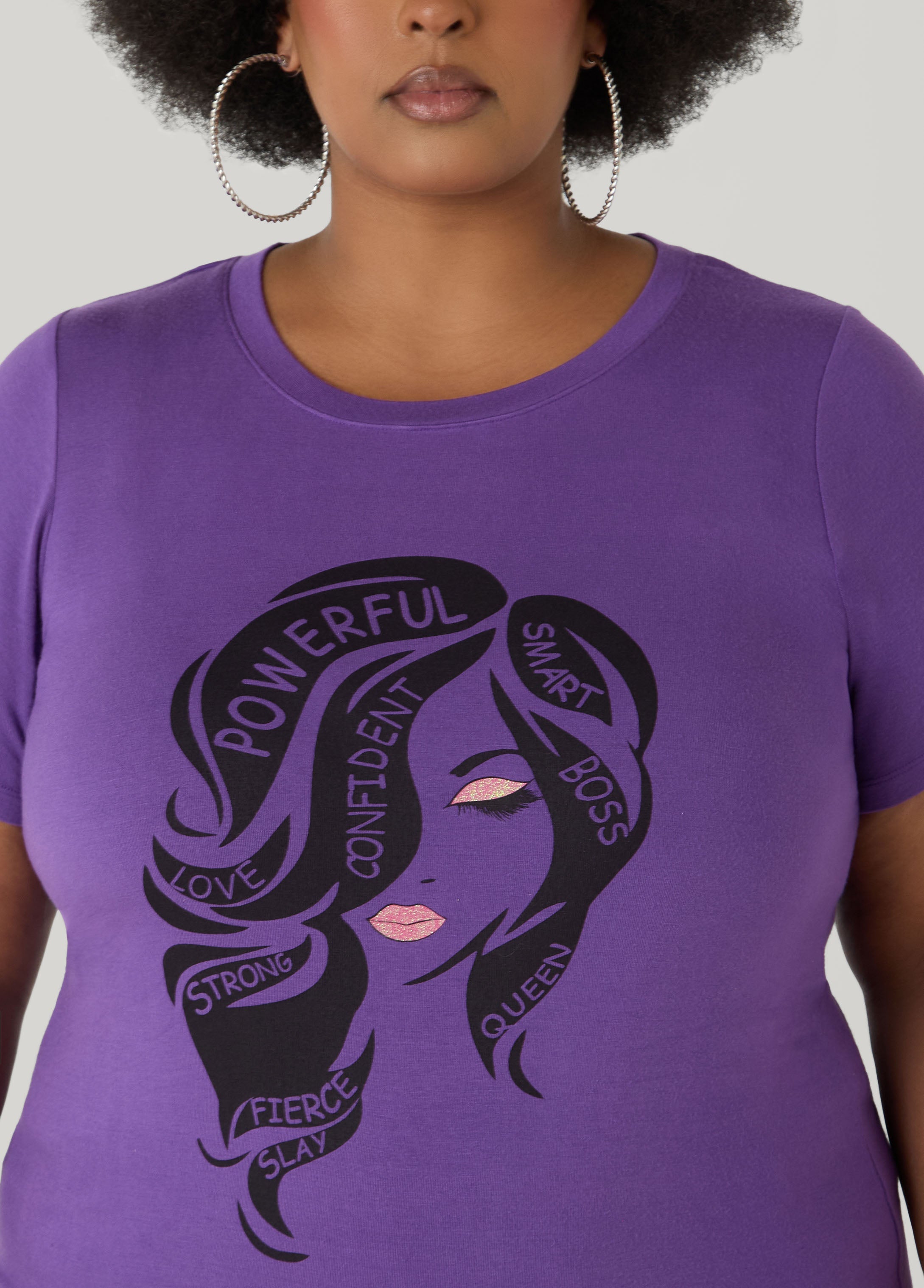 Powerful Glittered Graphic Tee Pansy | Ashley Stewart