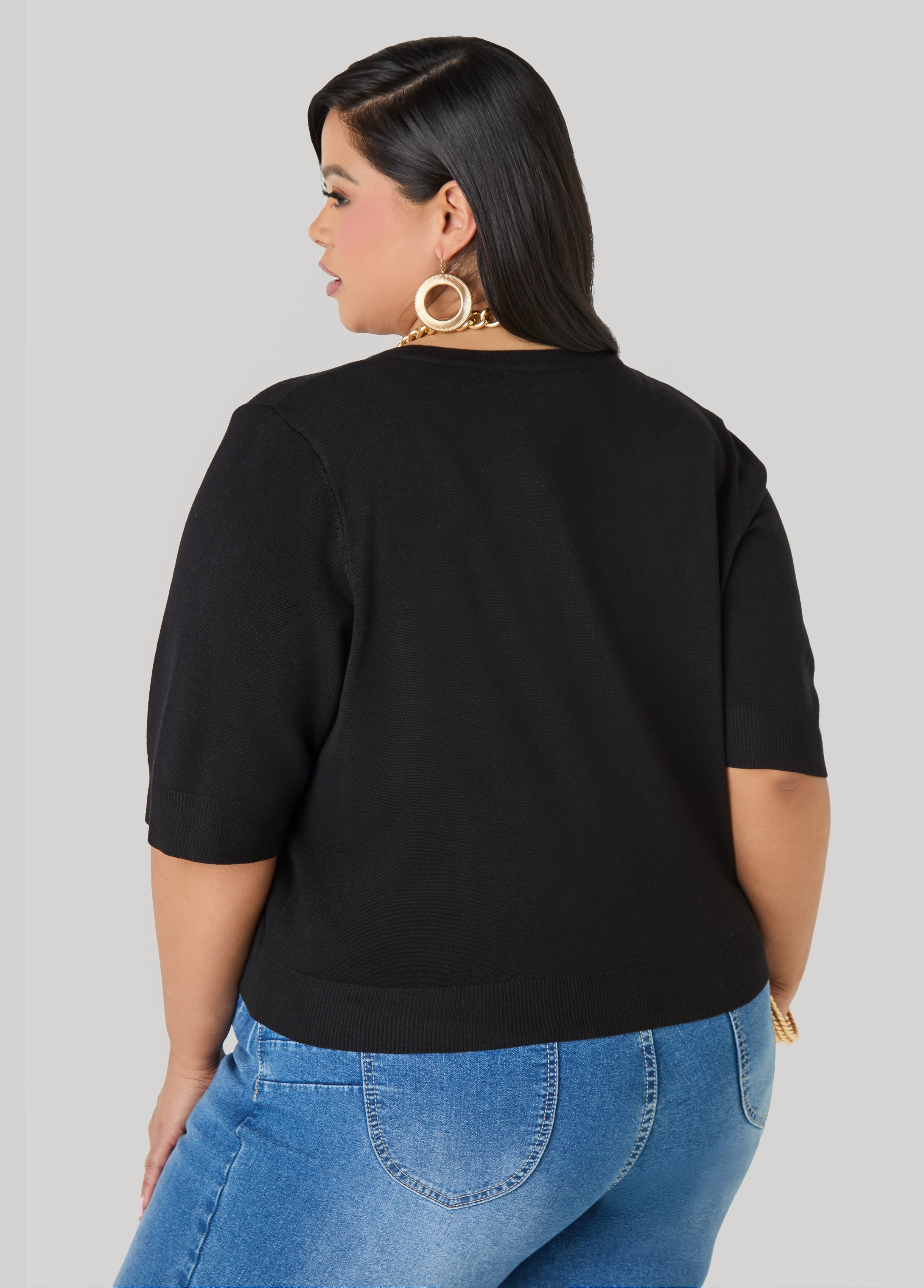 Cropped Knit Cardigan White | Ashley Stewart