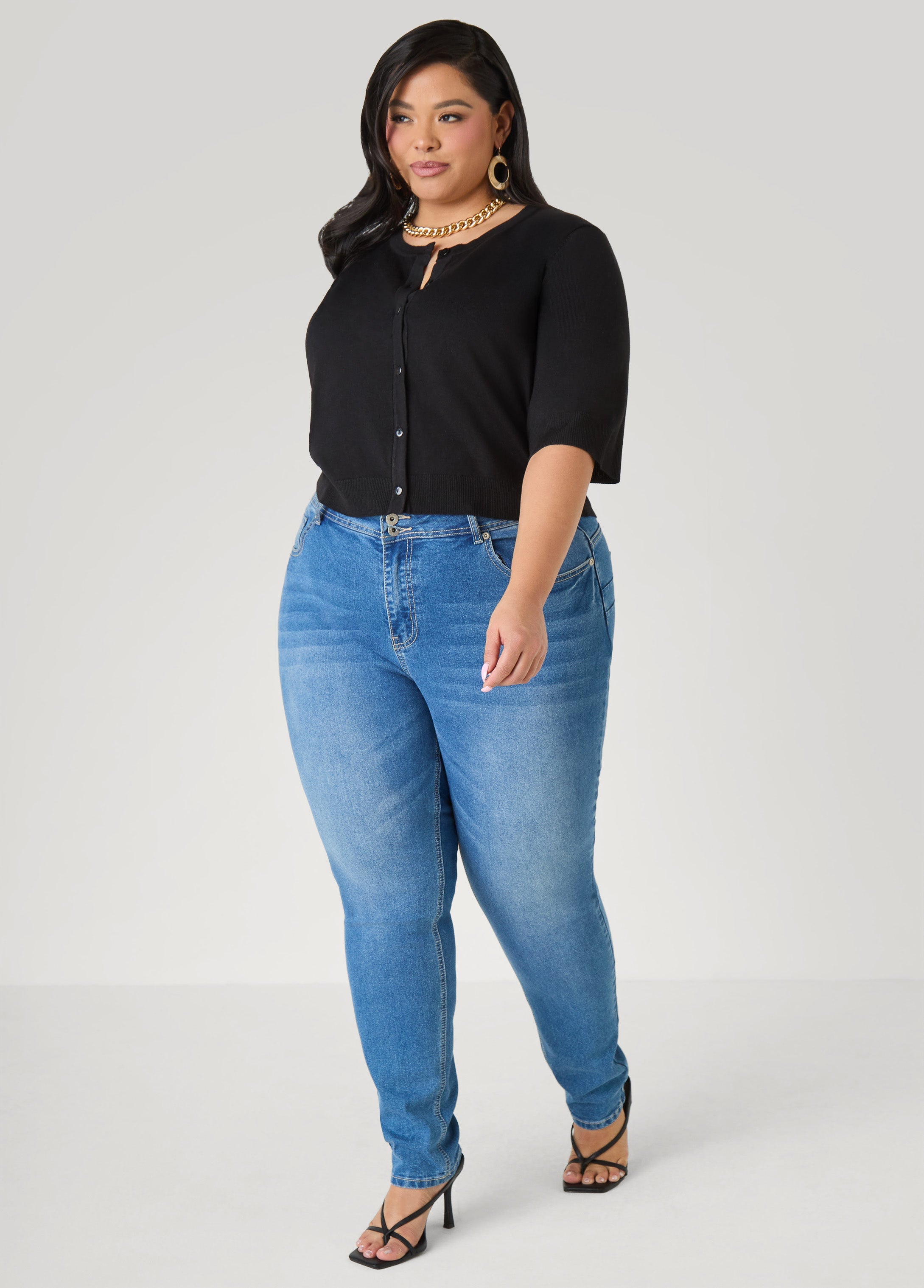 Cropped Knit Cardigan White | Ashley Stewart