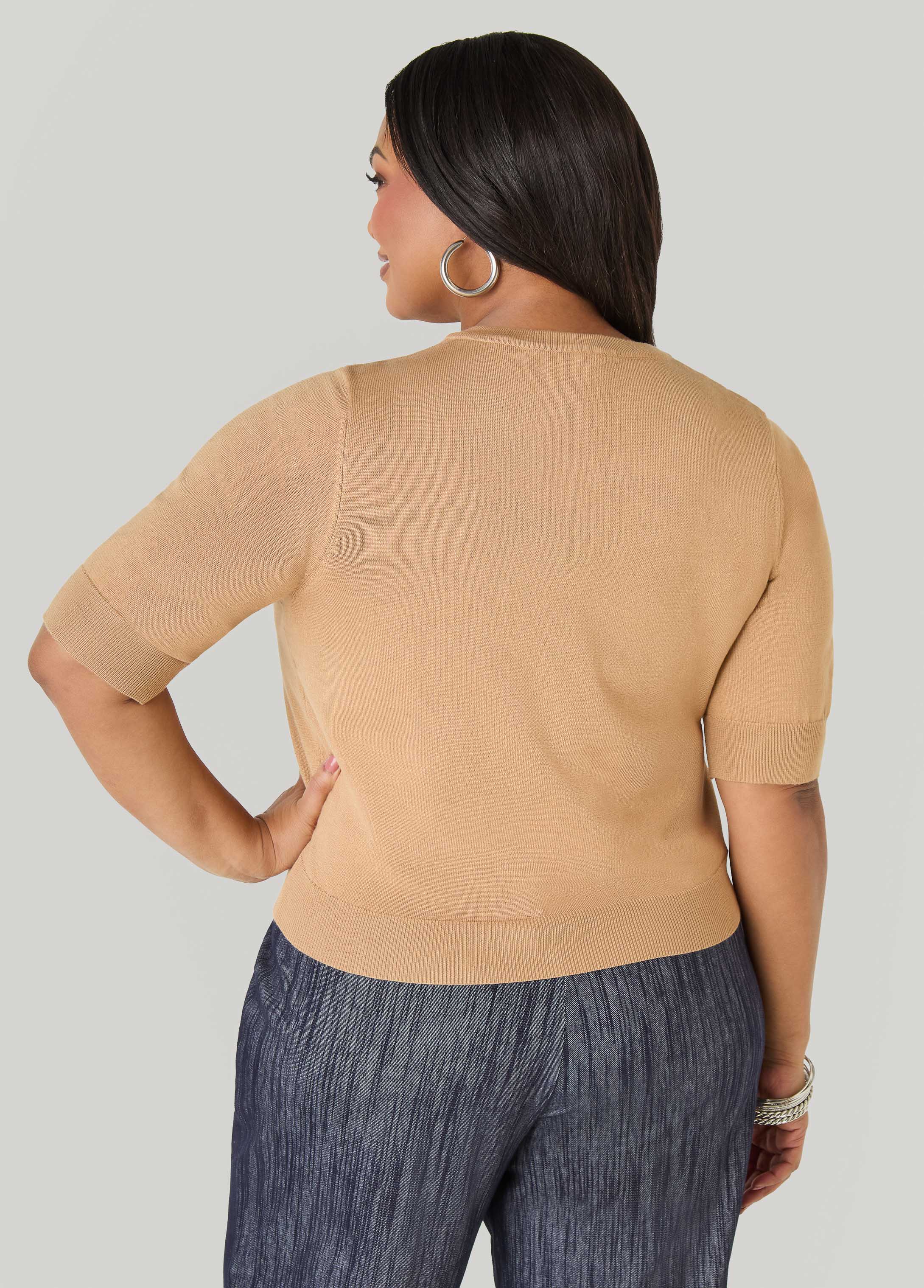 Cropped Knit Cardigan White | Ashley Stewart