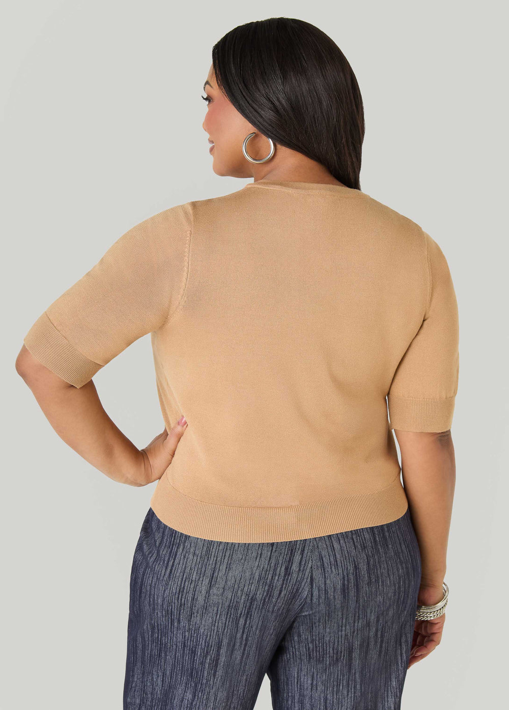 Cropped Knit Cardigan White | Ashley Stewart