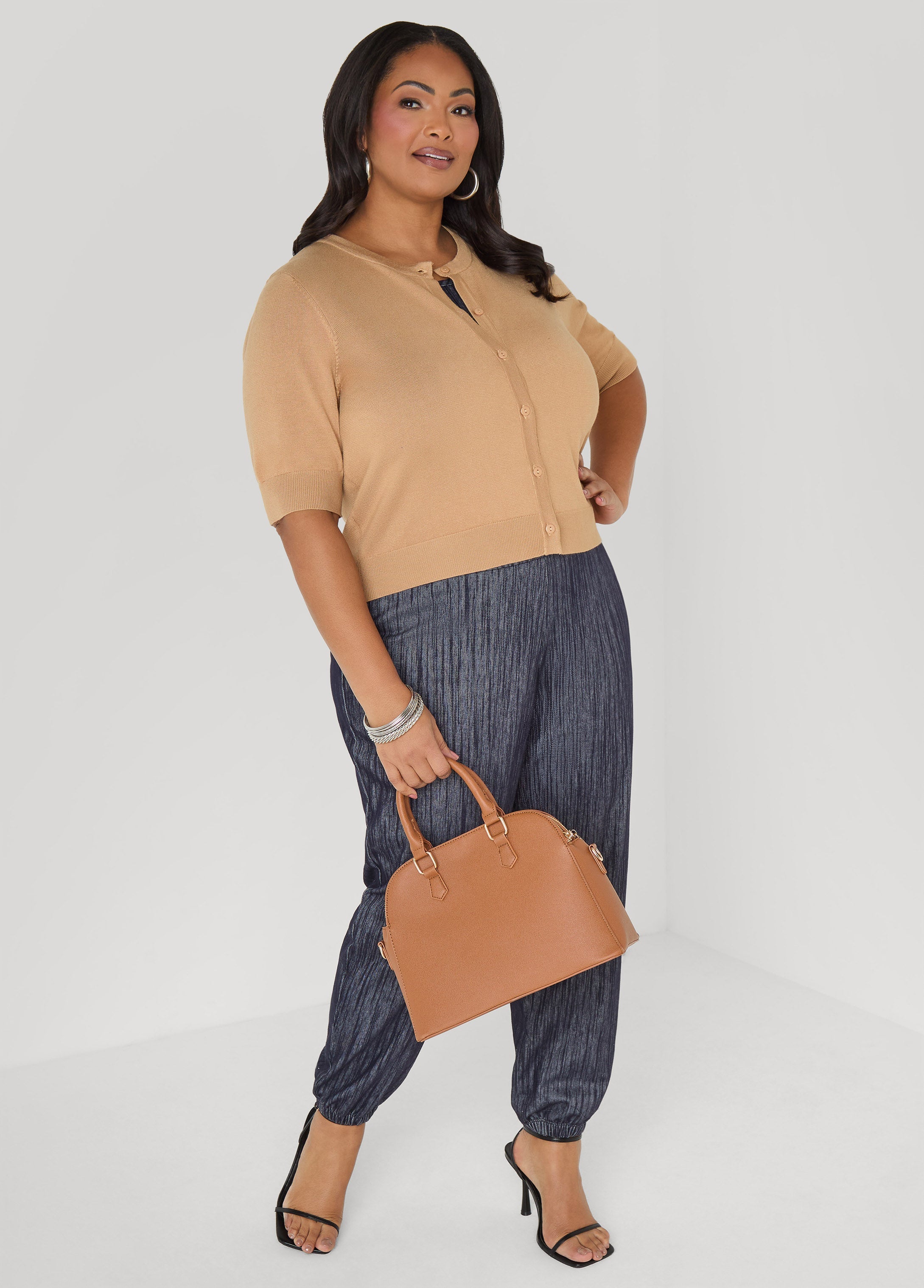Cropped Knit Cardigan White | Ashley Stewart