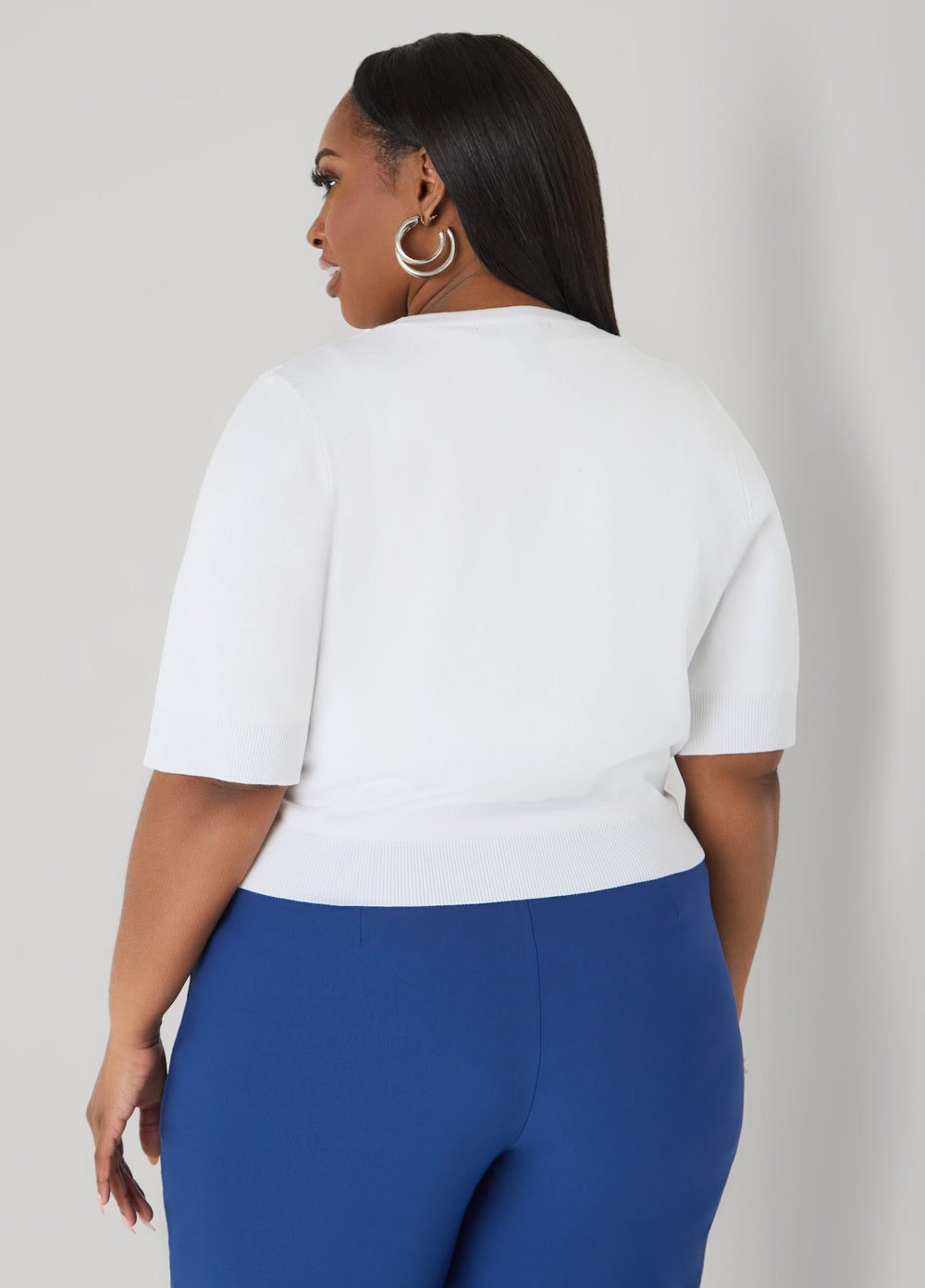 Cropped Knit Cardigan White | Ashley Stewart