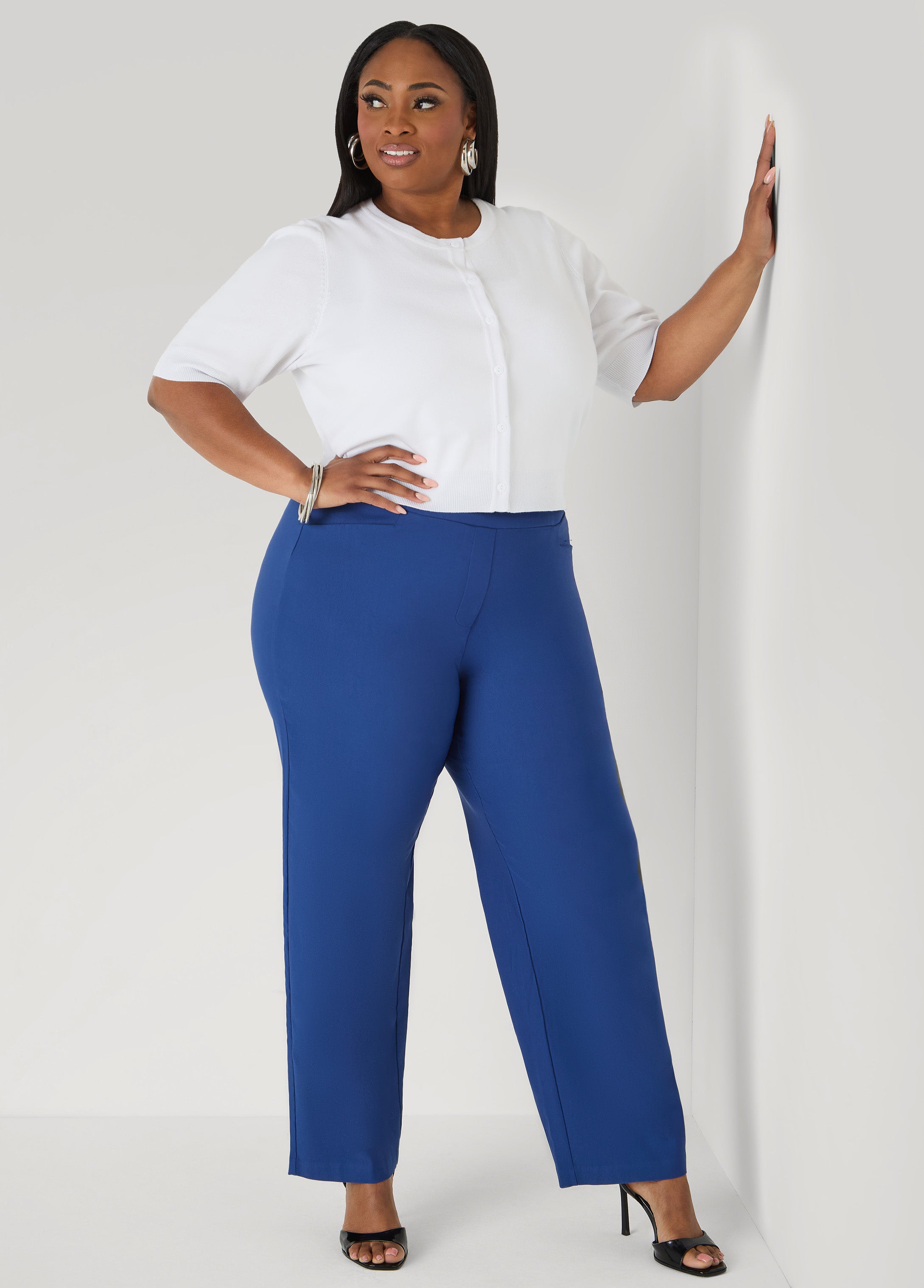 Cropped Knit Cardigan White | Ashley Stewart