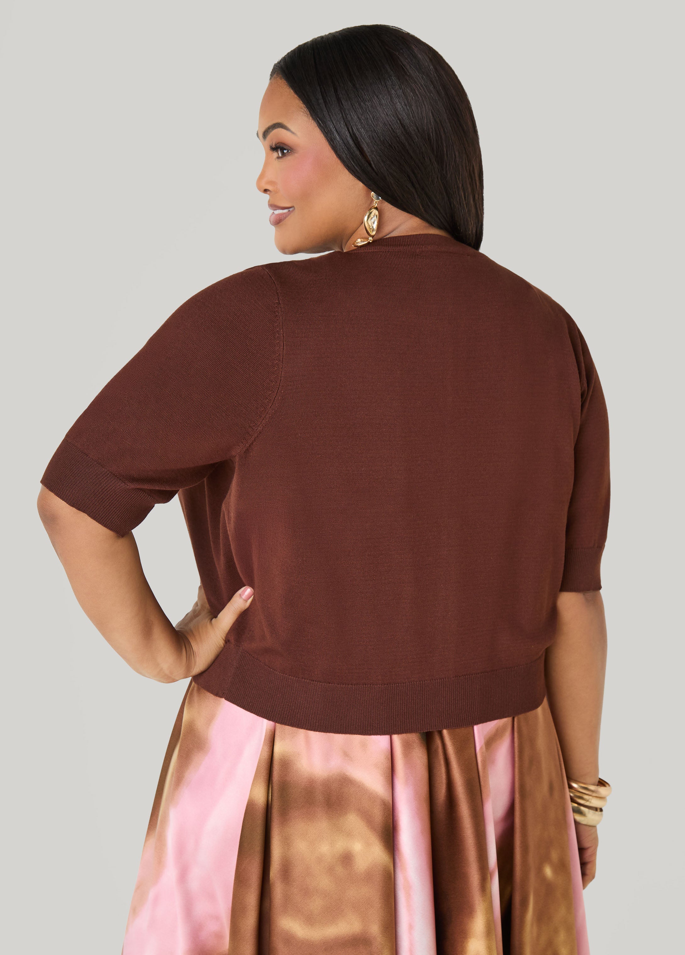 Cropped Knit Cardigan White | Ashley Stewart