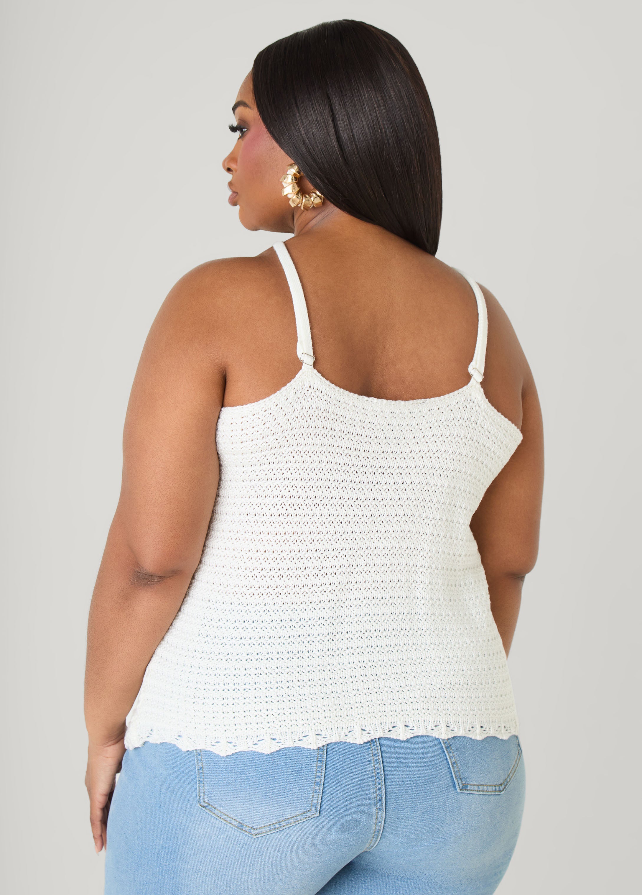 Crochet V Neck Top White | Ashley Stewart