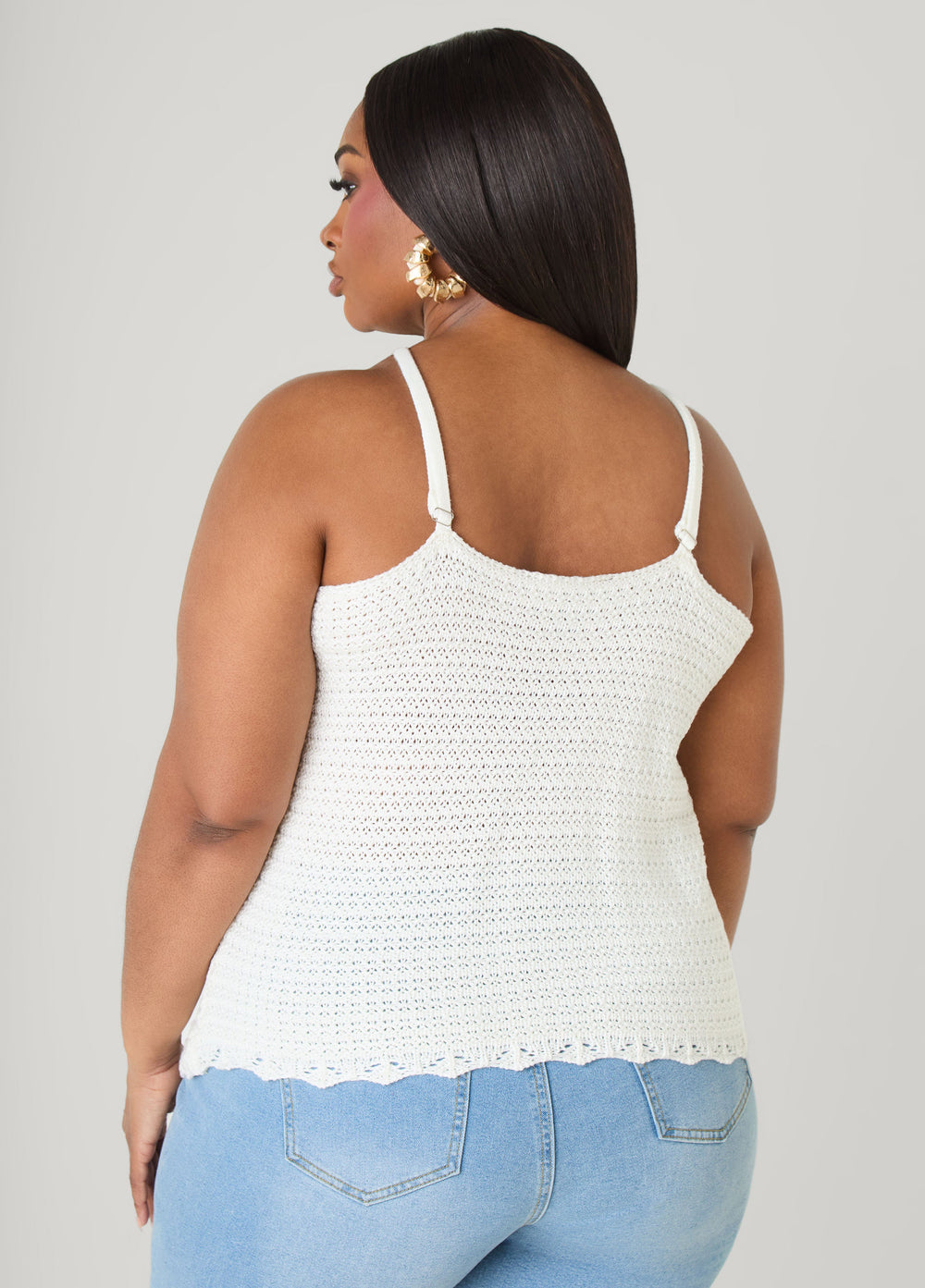 Crochet V Neck Top White | Ashley Stewart