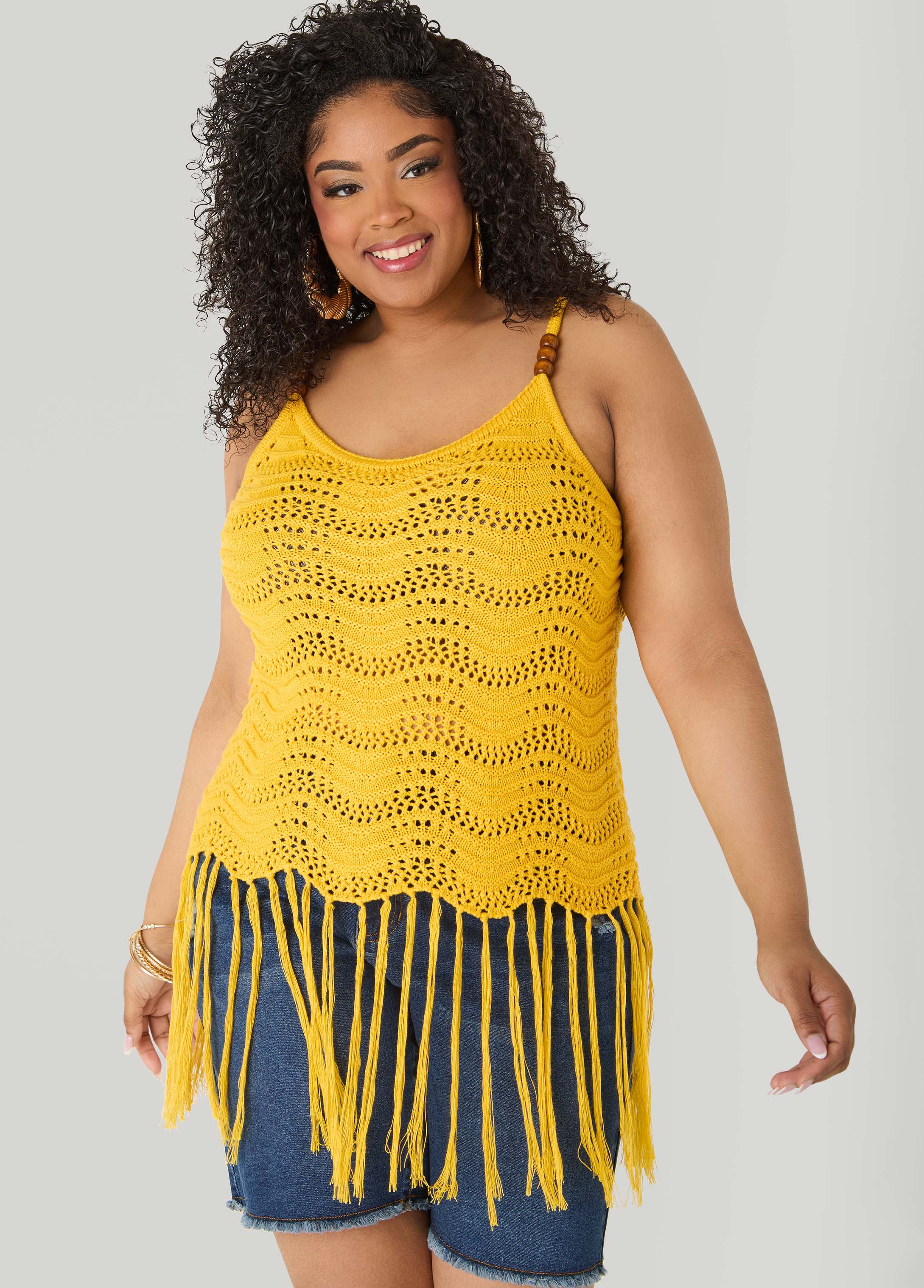 Beaded Crochet Top Spectra Yellow | Ashley Stewart