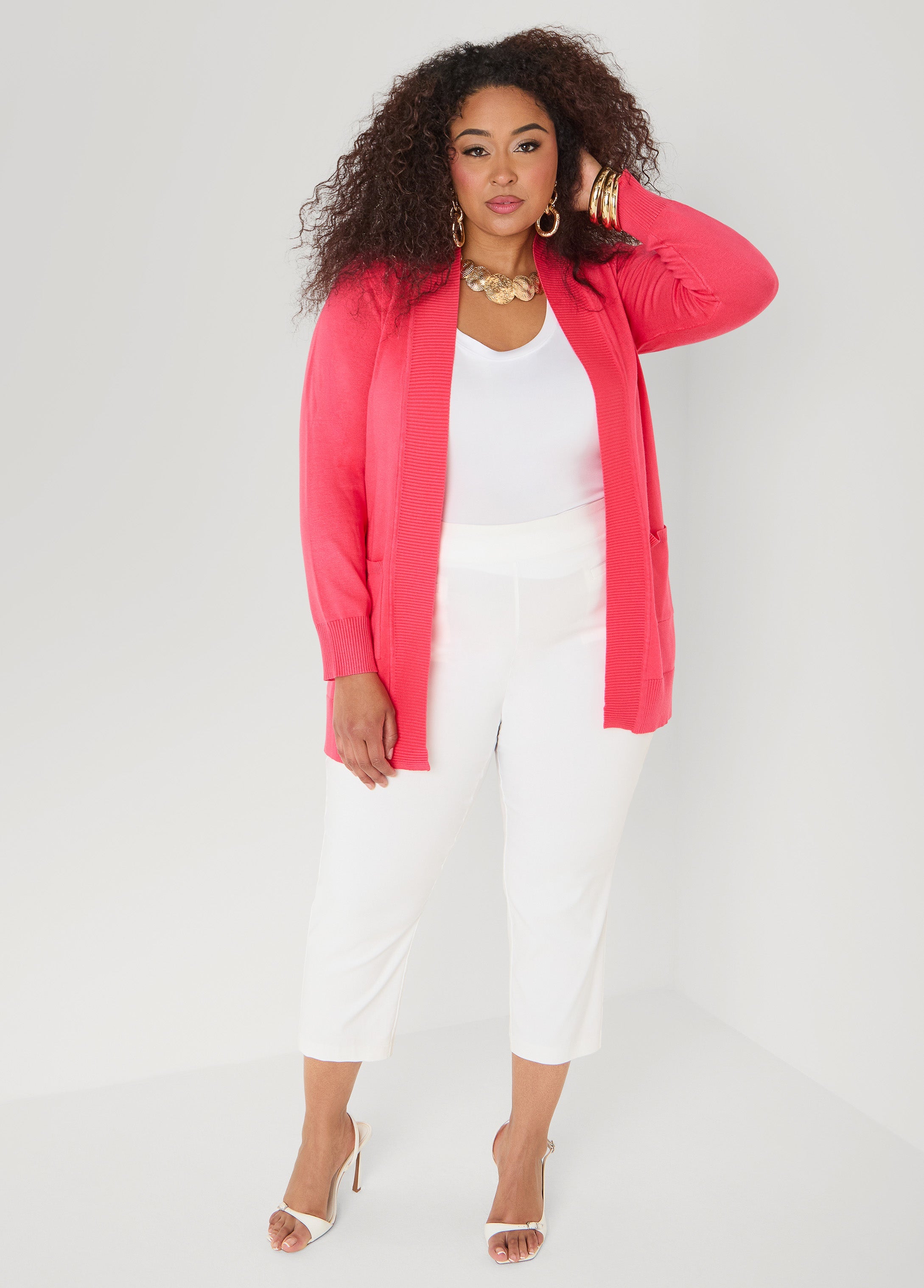 Open Front Cardigan Calypso Coral | Ashley Stewart