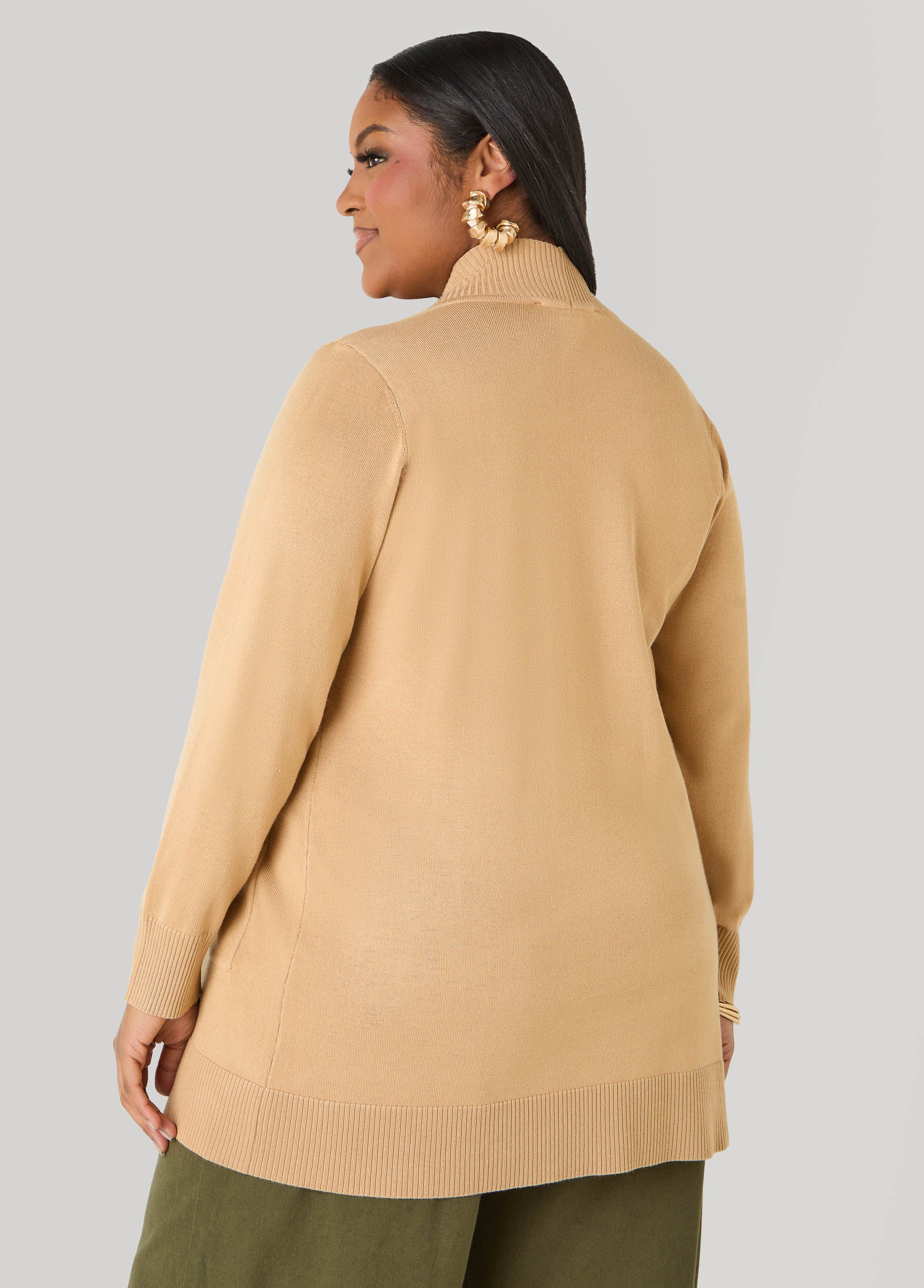 Open Front Cardigan Calypso Coral | Ashley Stewart