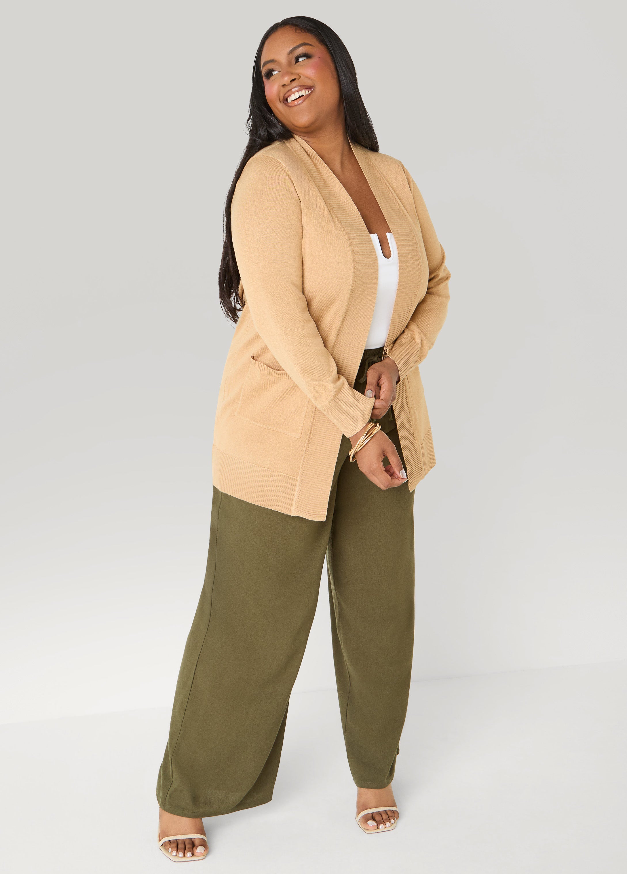 Open Front Cardigan Calypso Coral | Ashley Stewart