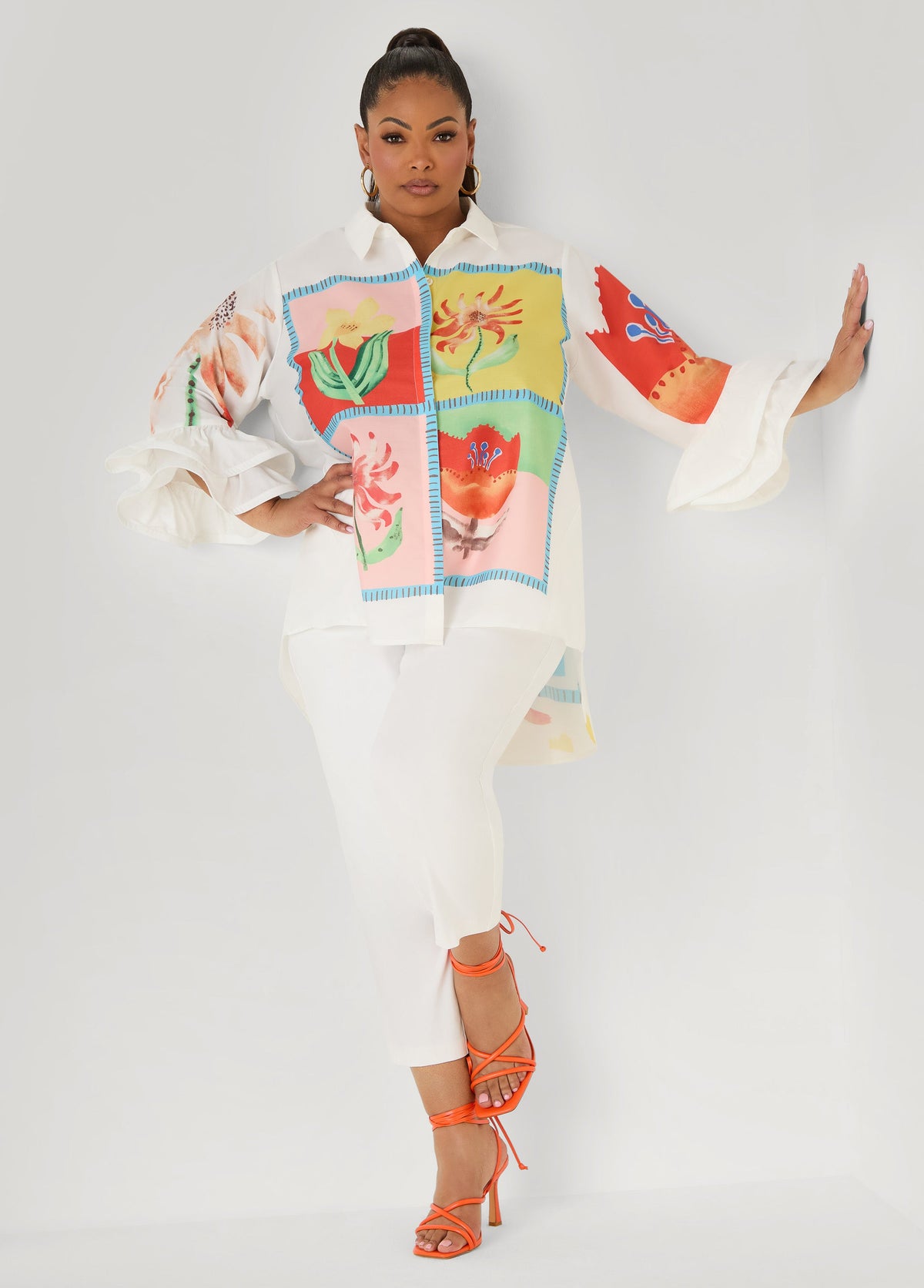Ruffled Amore Hi Low Shirt Multi | Ashley Stewart