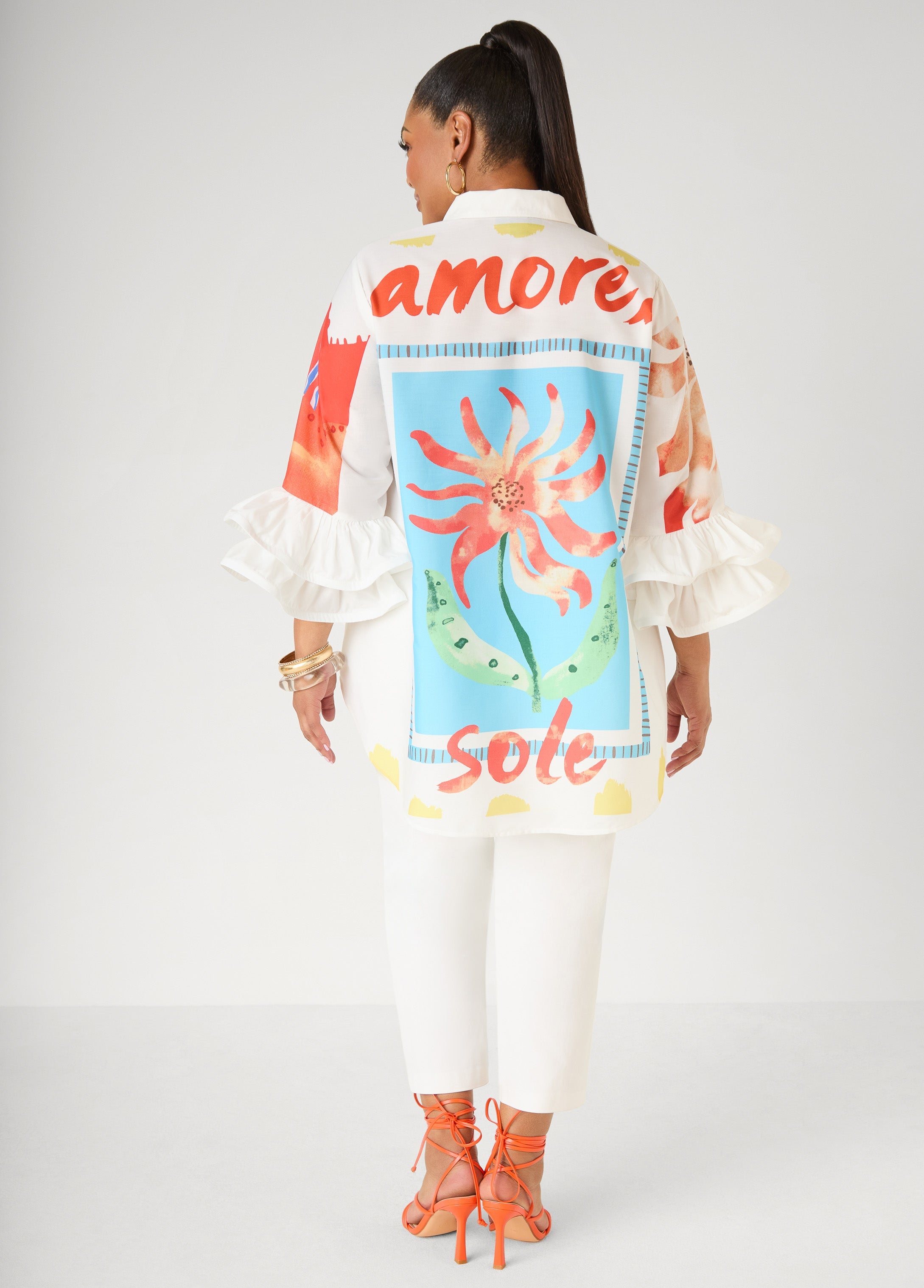 Ruffled Amore Hi Low Shirt Multi | Ashley Stewart