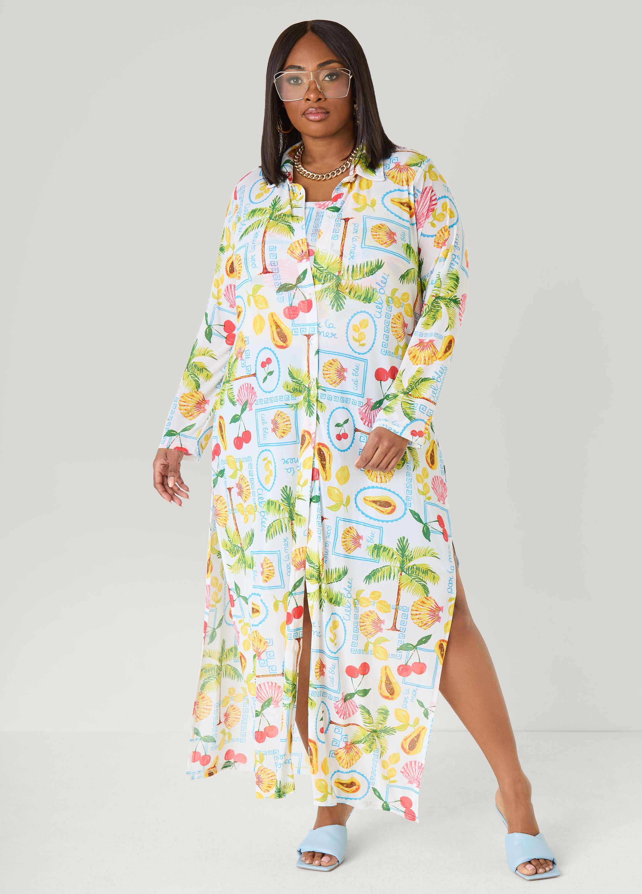 Summer Print Mesh Duster Multi | Ashley Stewart