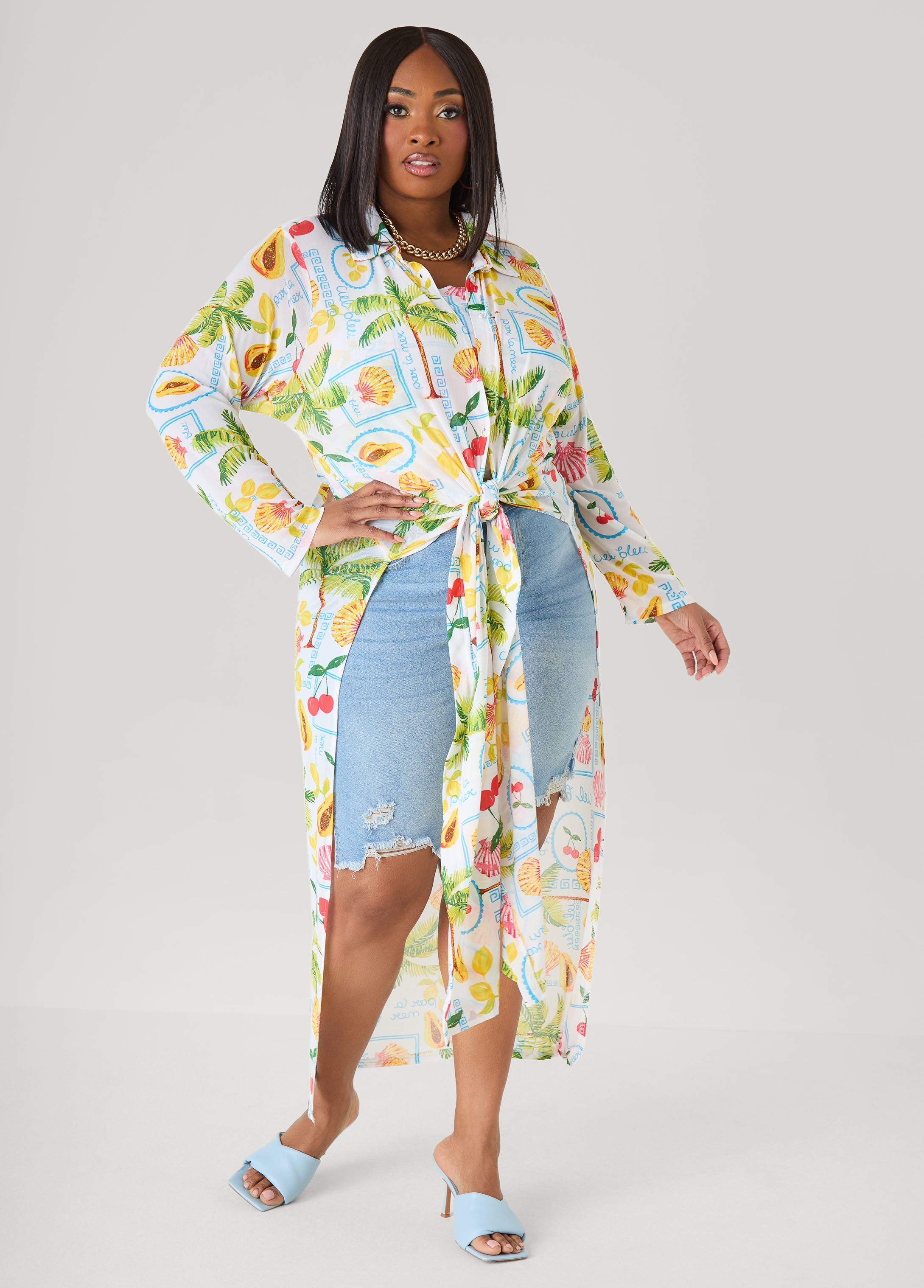 Summer Print Mesh Duster Multi | Ashley Stewart