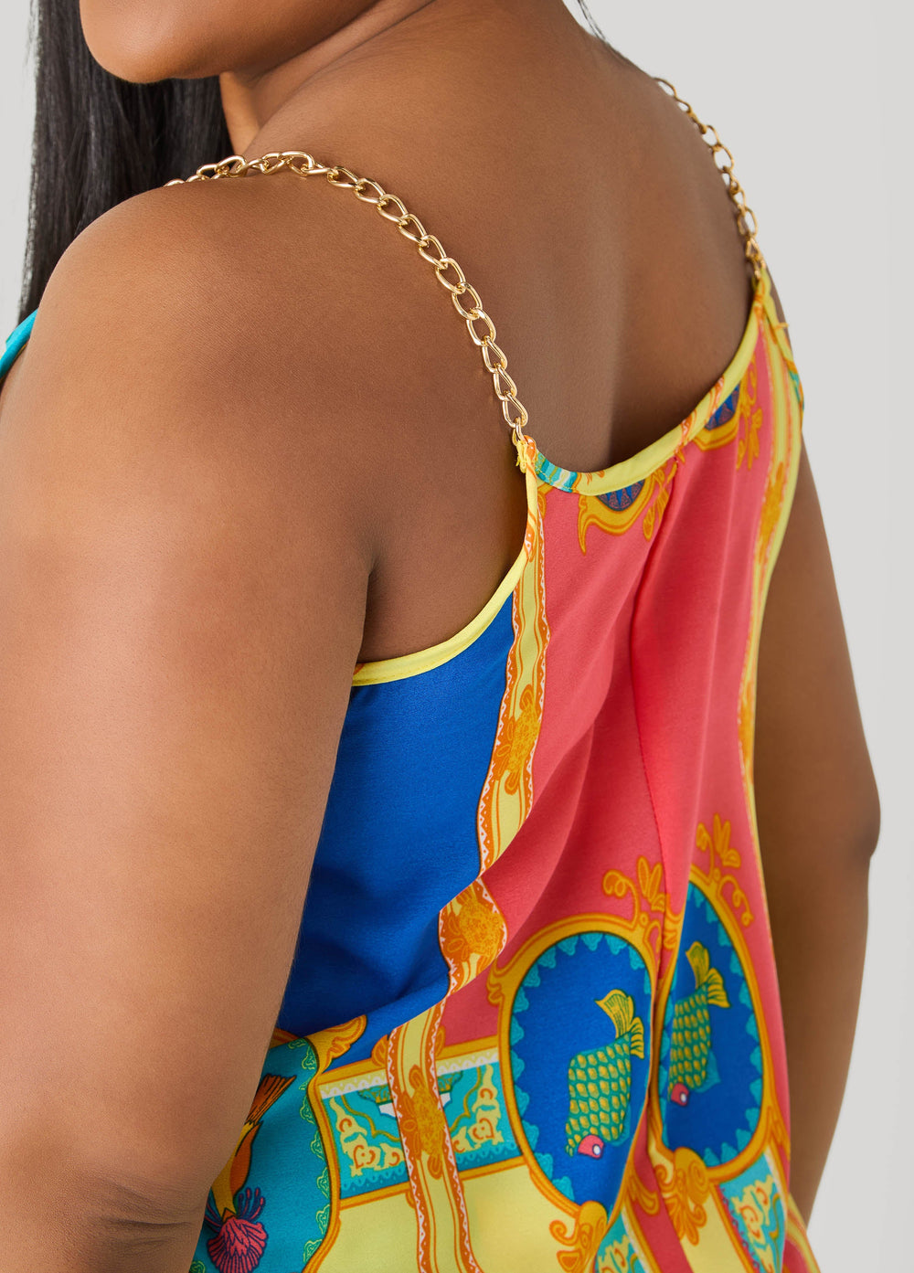 Chain Trimmed Scarf Print Top Multi | Ashley Stewart
