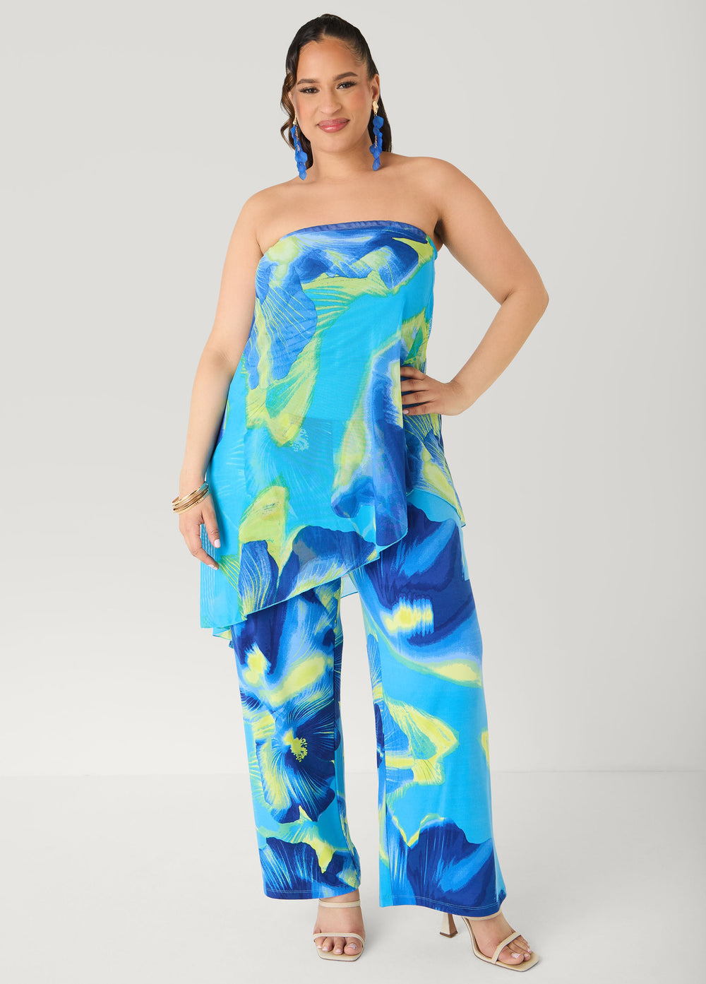 Tropical Asymmetric Mesh Tube Top Multi | Ashley Stewart