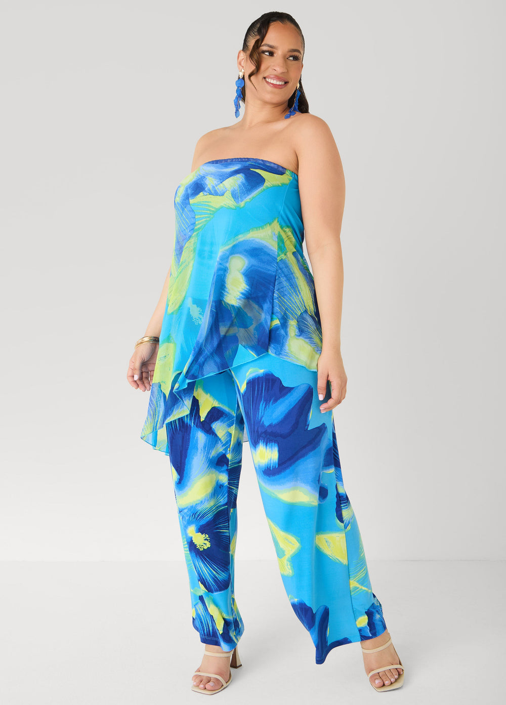 Tropical Asymmetric Mesh Tube Top Multi | Ashley Stewart