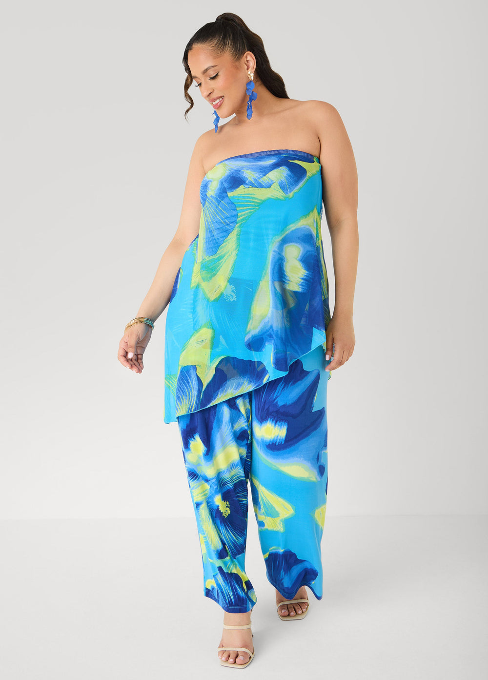 Tropical Asymmetric Mesh Tube Top Multi | Ashley Stewart