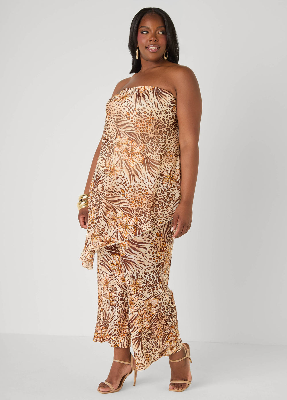 Animal Print Mesh Tube Top Brown Animal | Ashley Stewart