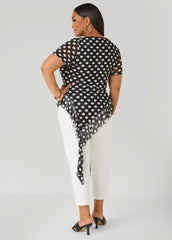 Ruffled Polka Dot Mesh Top Black White | Ashley Stewart