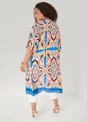 Abstract Print Open Front Kimono Calypso Coral | Ashley Stewart