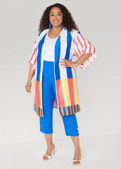 Striped Satin Kimono Victoria Blue | Ashley Stewart