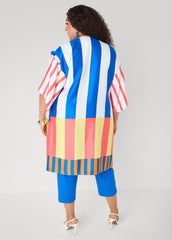 Striped Satin Kimono Victoria Blue | Ashley Stewart