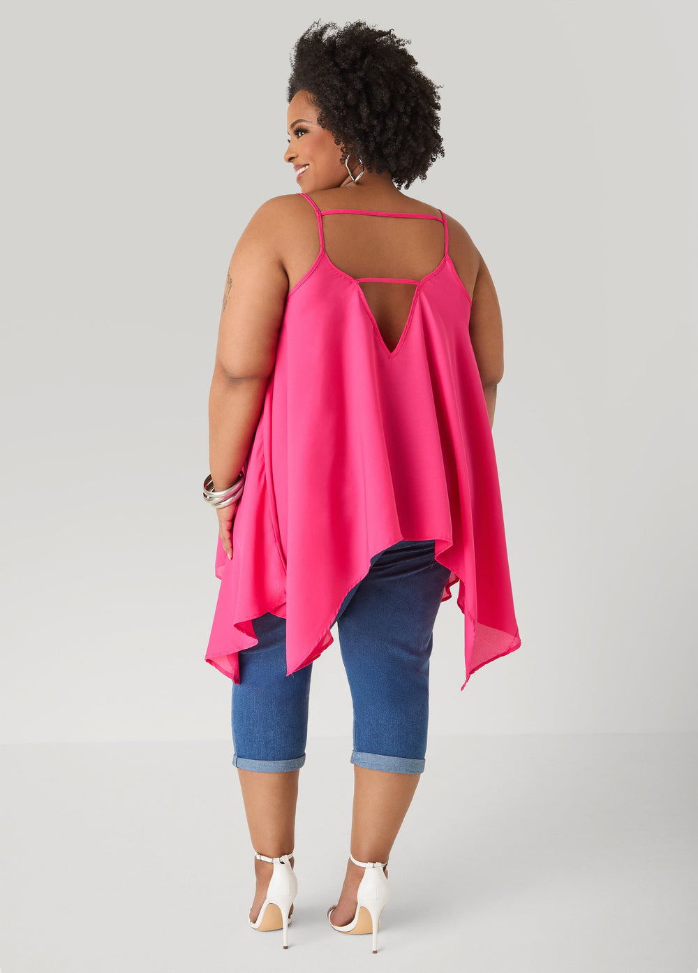 Crepe Handkerchief Tank Denim | Ashley Stewart