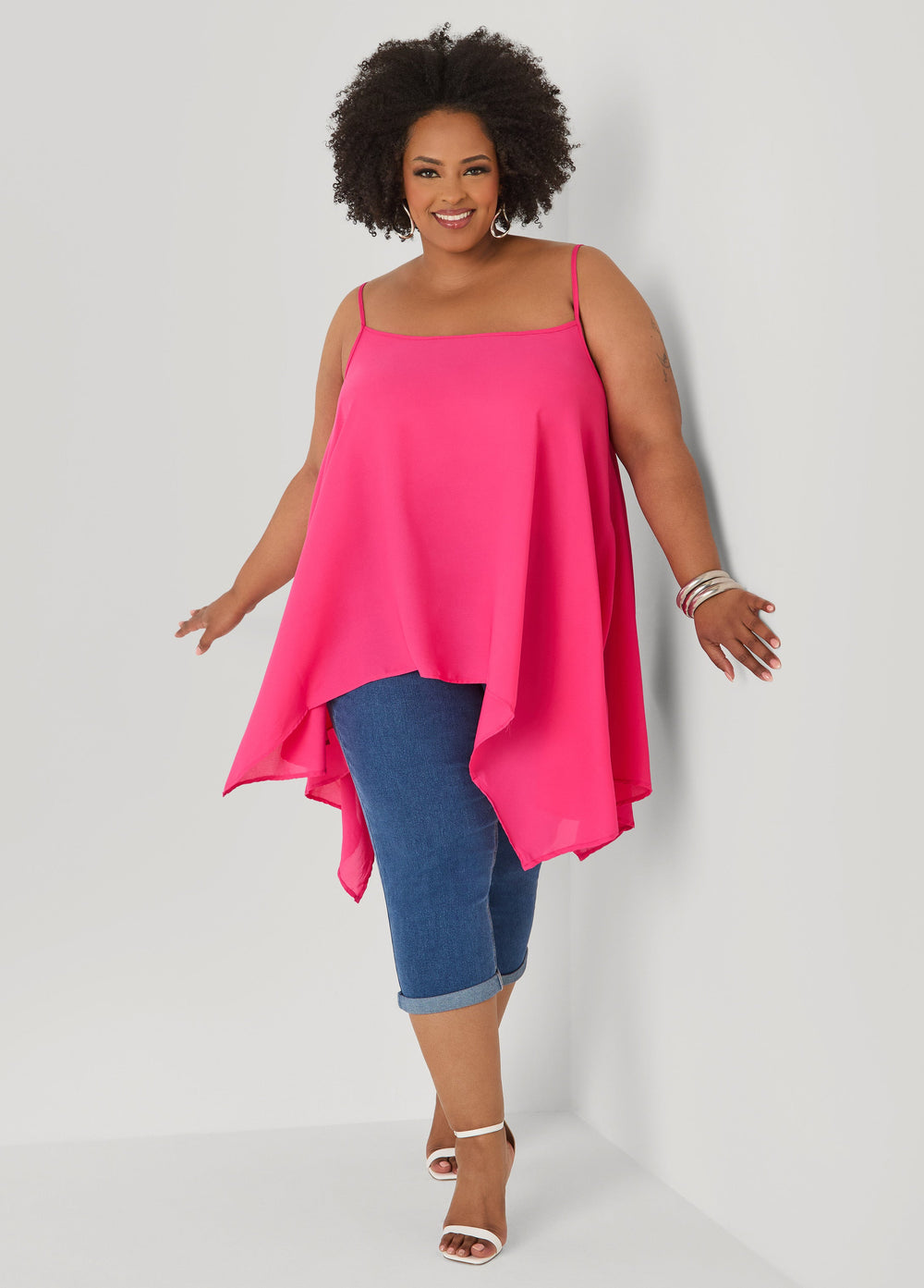 Crepe Handkerchief Tank Denim | Ashley Stewart