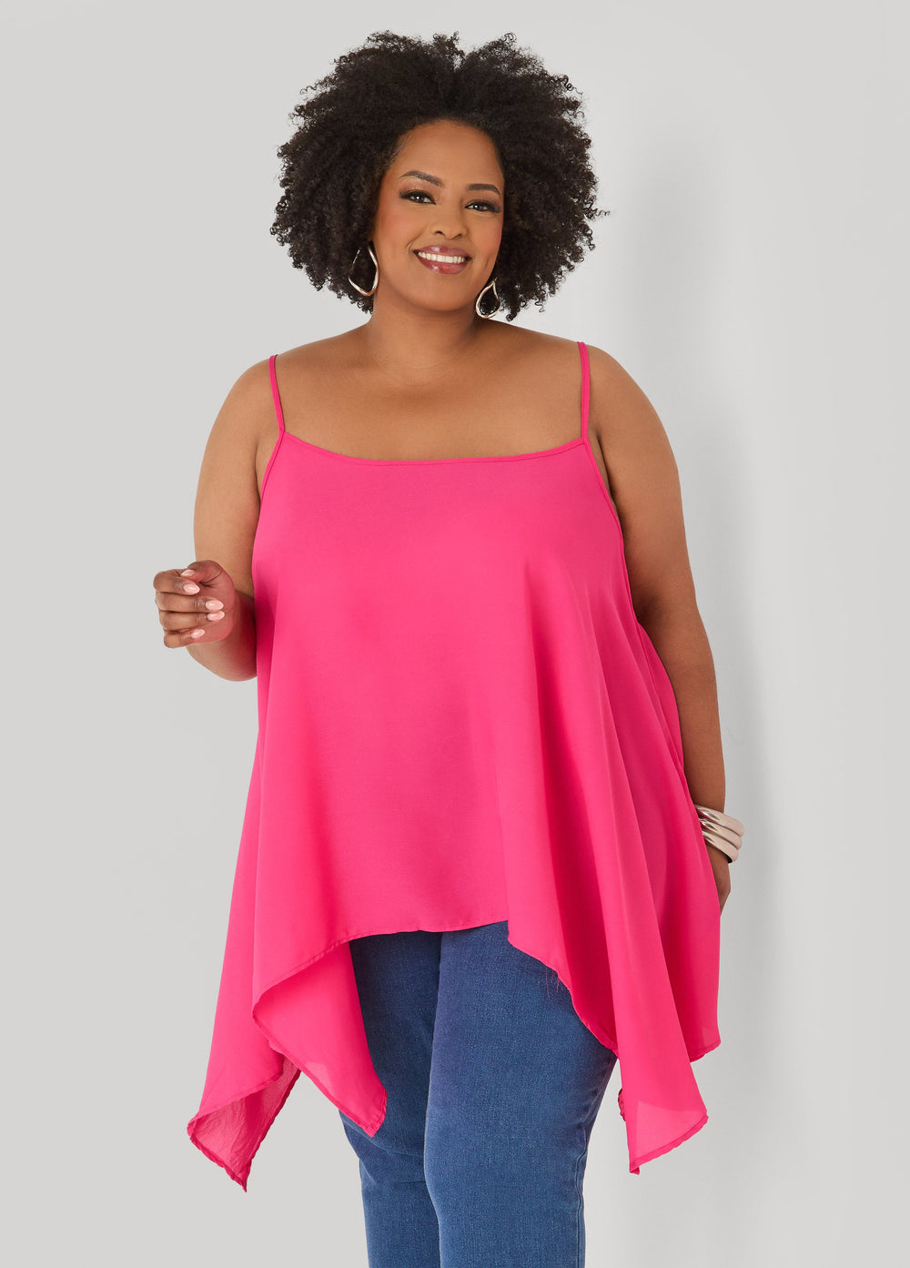 Crepe Handkerchief Tank Denim | Ashley Stewart