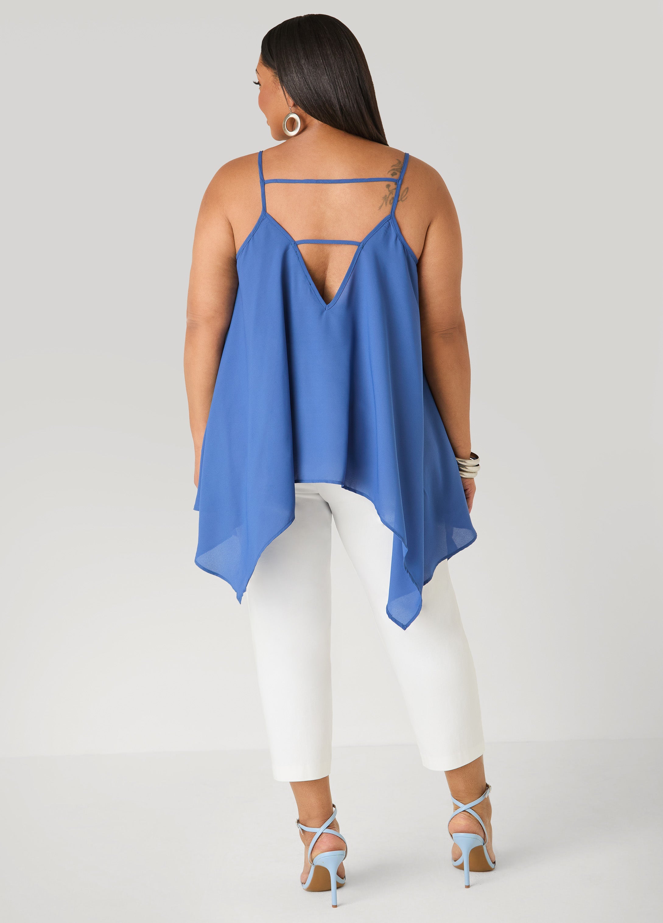 Crepe Handkerchief Tank Denim | Ashley Stewart