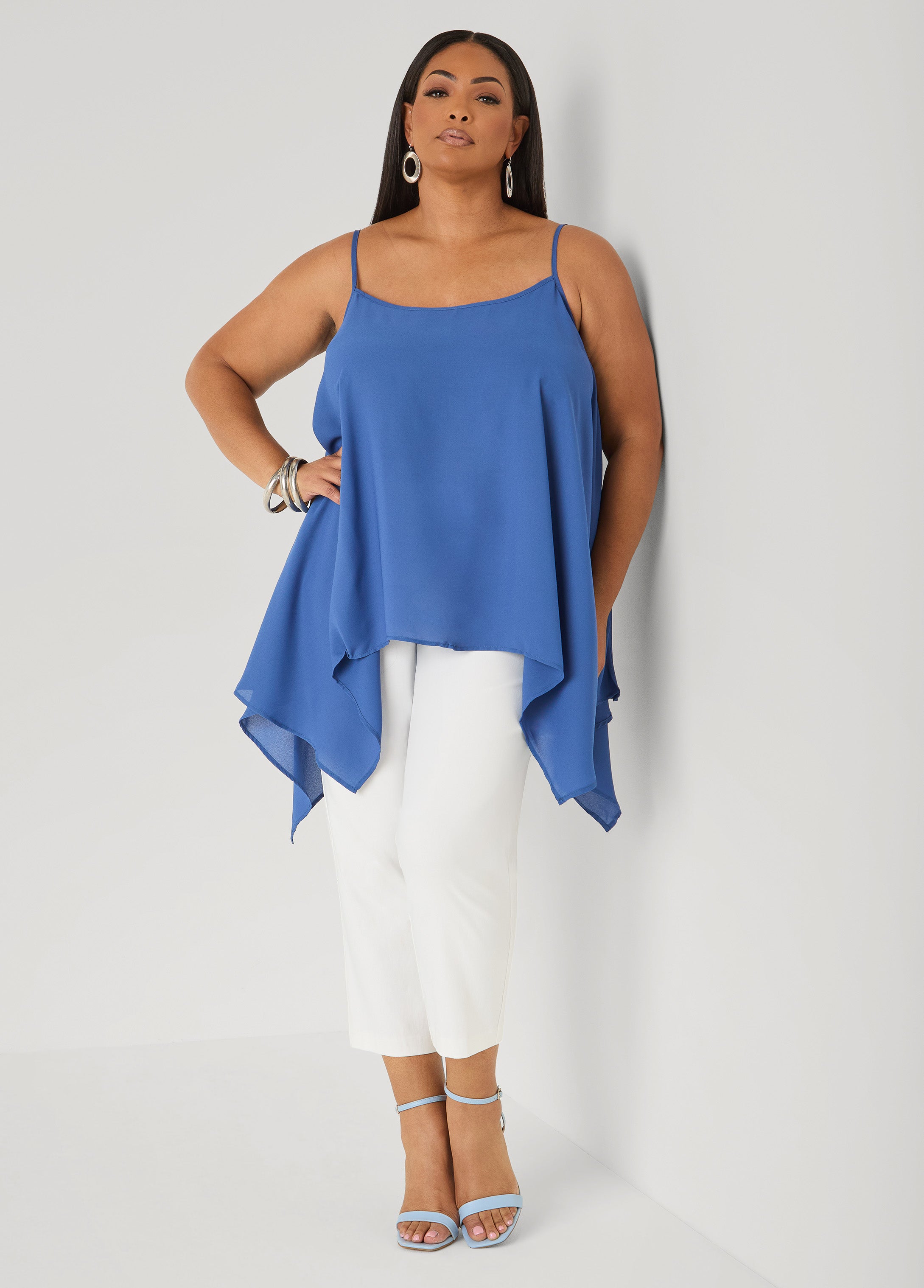 Crepe Handkerchief Tank Denim | Ashley Stewart