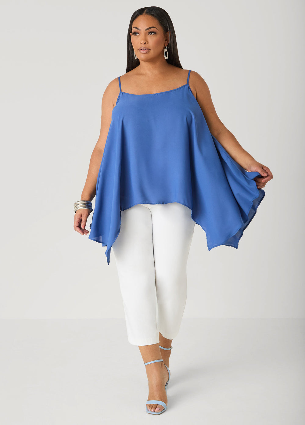 Crepe Handkerchief Tank Denim | Ashley Stewart