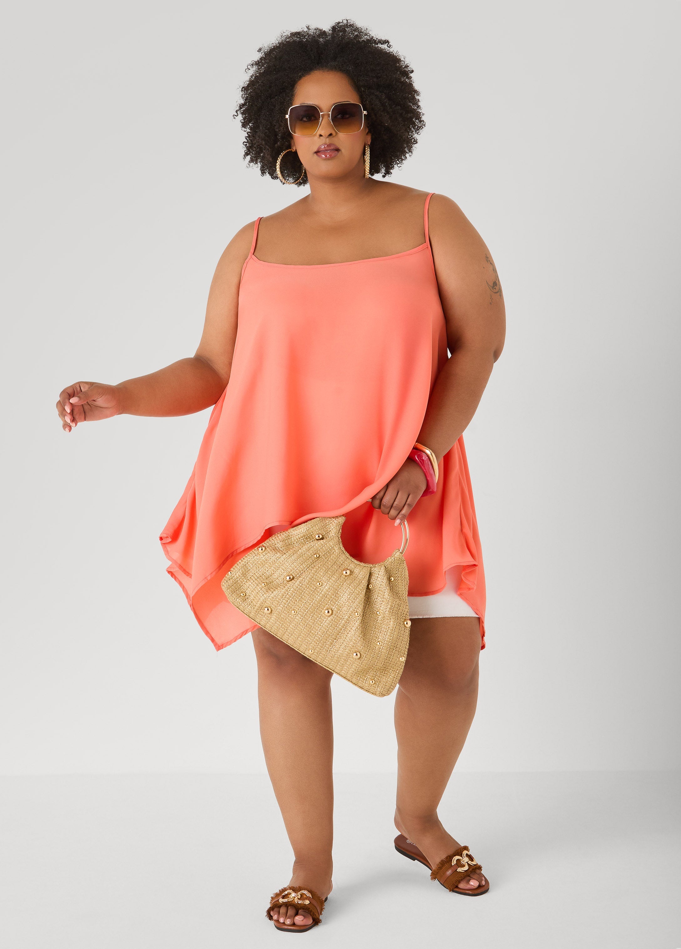 Crepe Handkerchief Tank Denim | Ashley Stewart