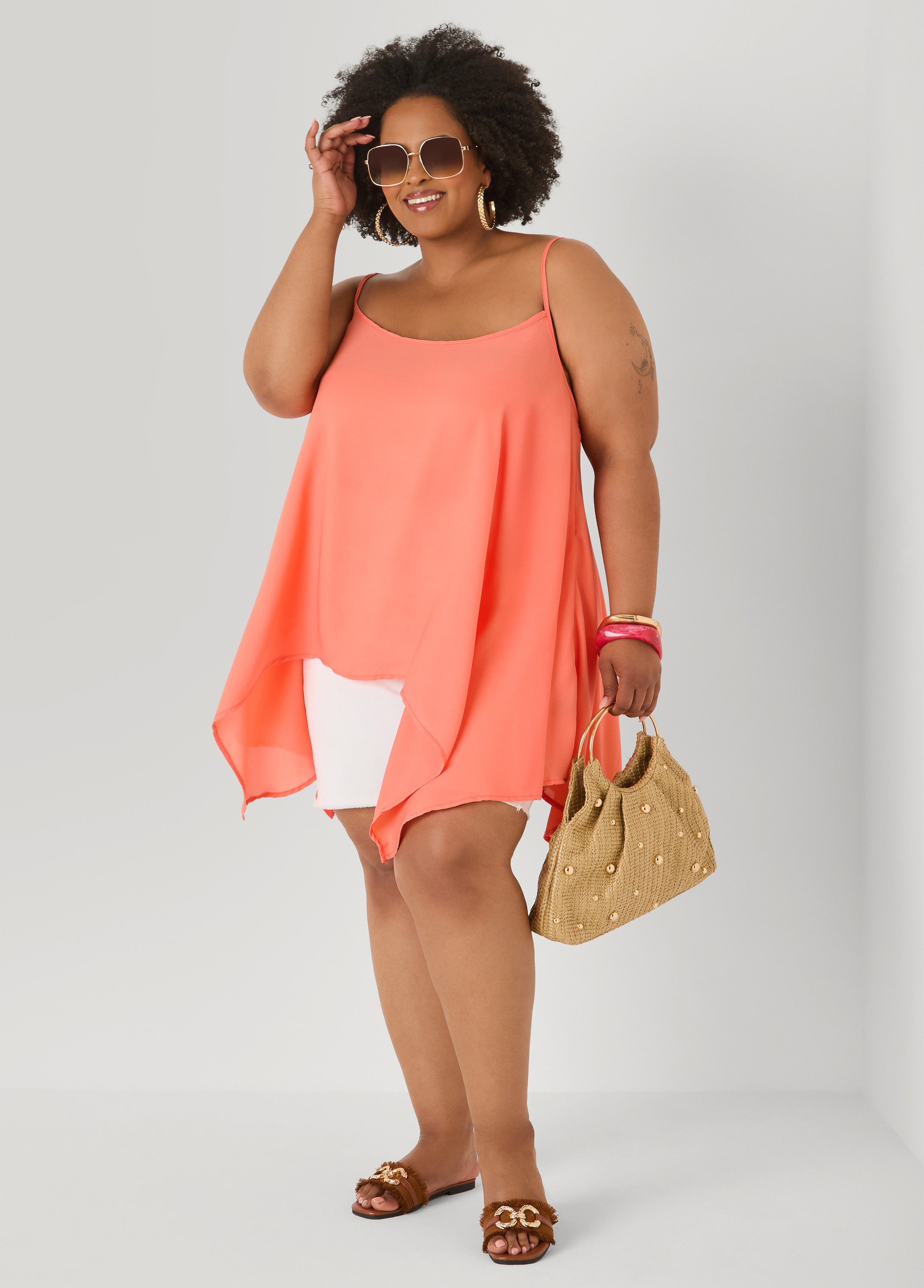 Crepe Handkerchief Tank Denim | Ashley Stewart