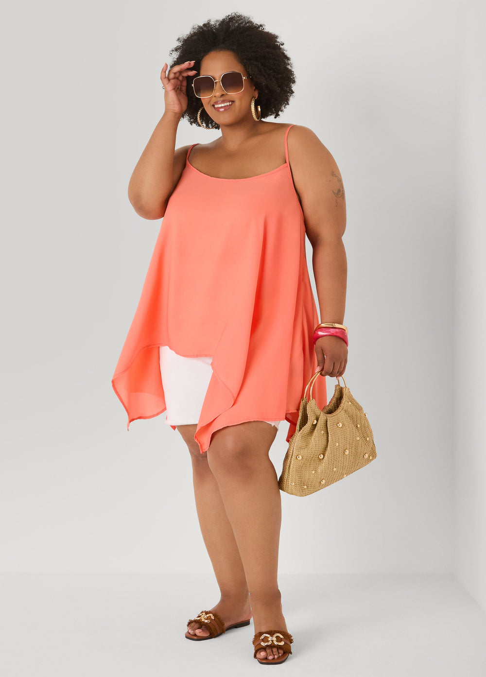Crepe Handkerchief Tank Denim | Ashley Stewart