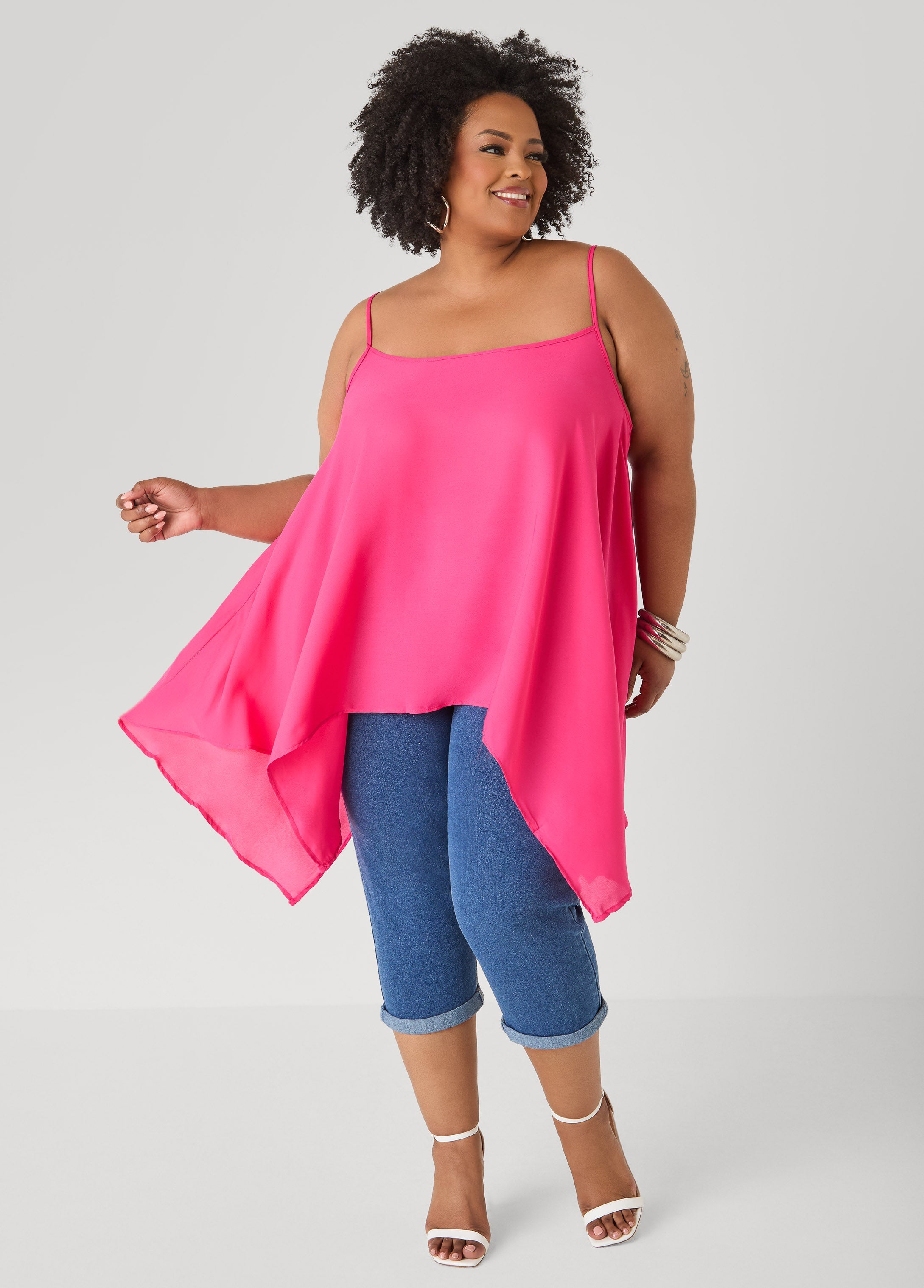 Crepe Handkerchief Tank Denim | Ashley Stewart