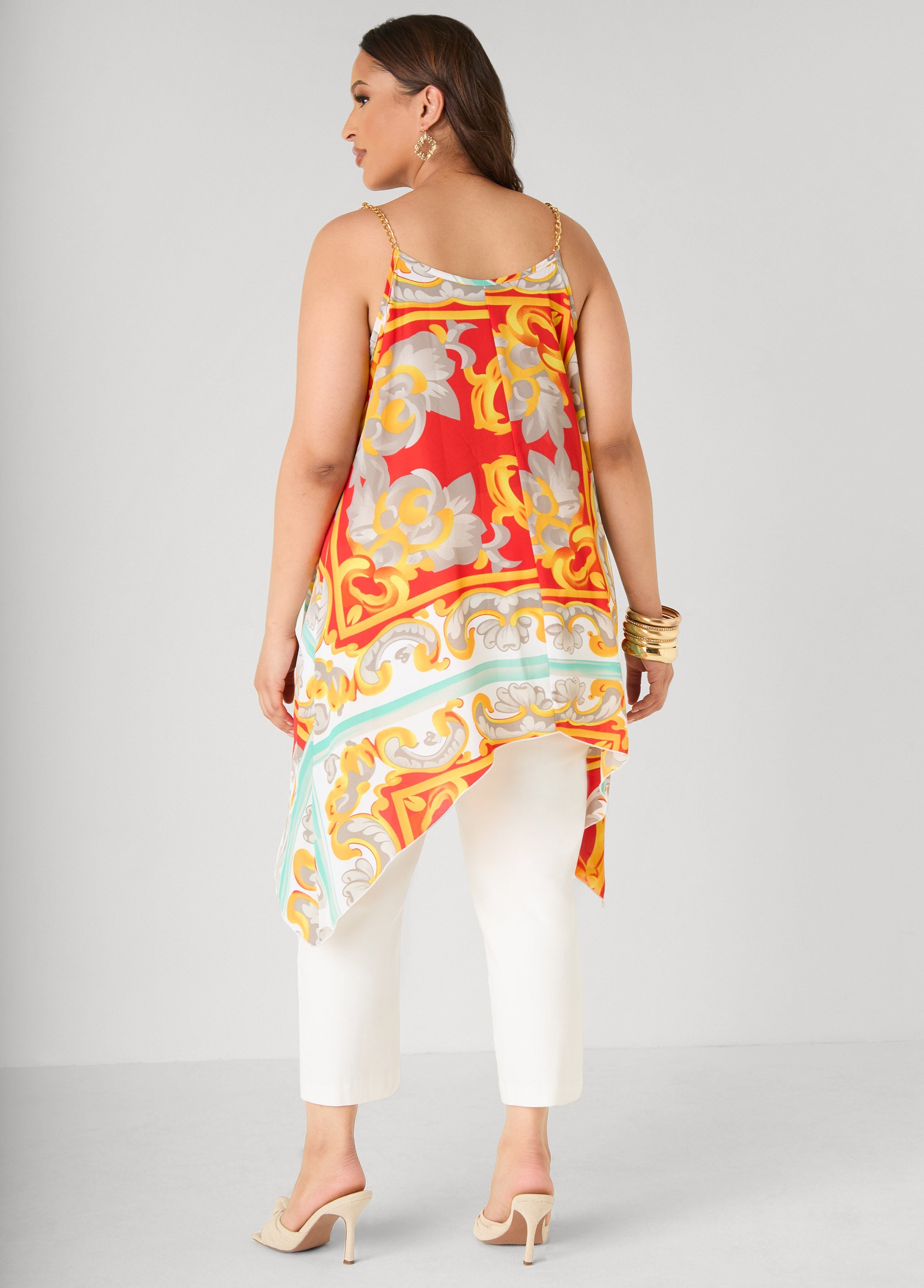 Printed Chain Trimmed Top Poinsettia | Ashley Stewart