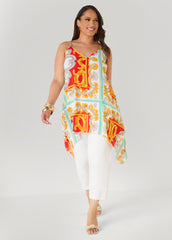 Printed Chain Trimmed Top Poinsettia | Ashley Stewart