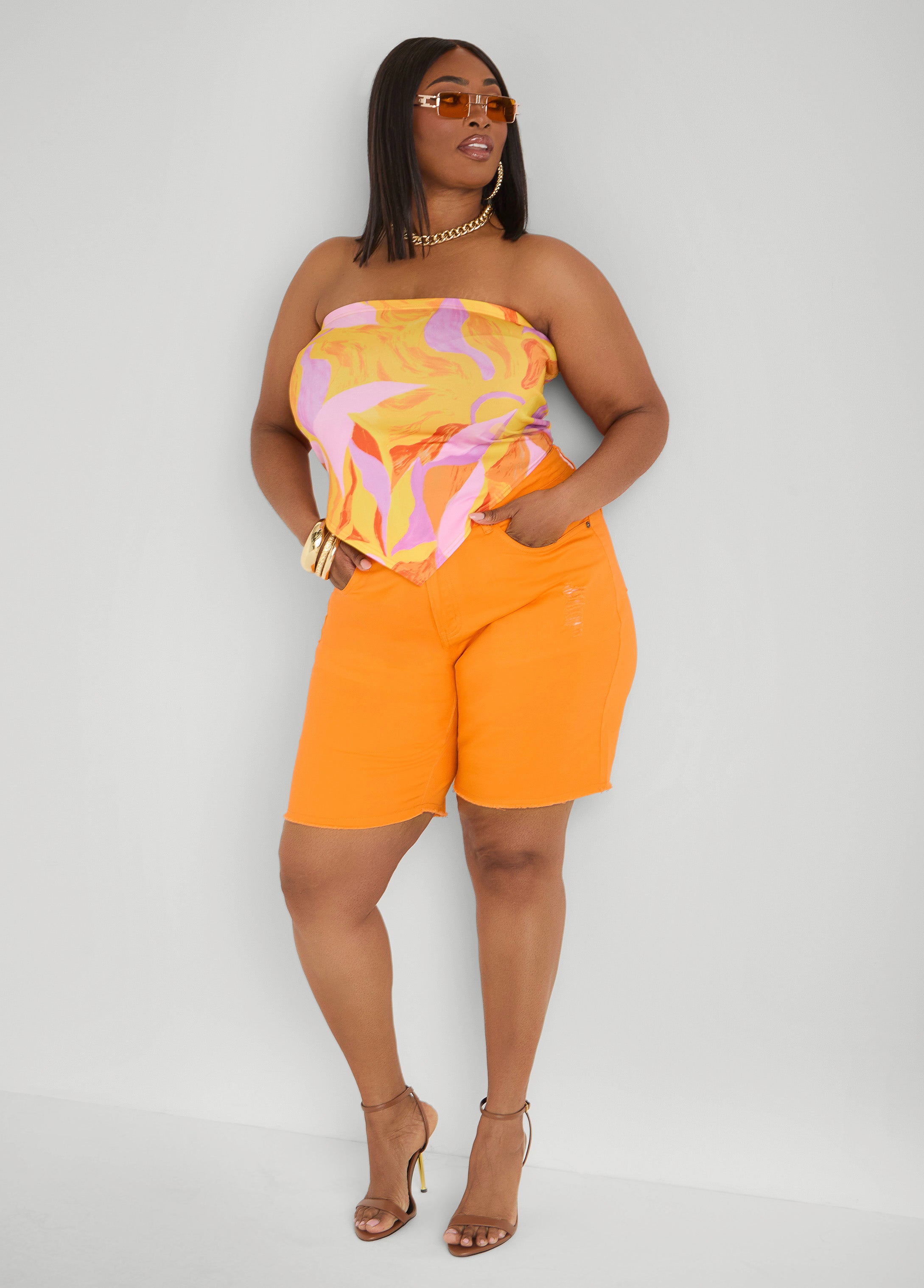 Fearless Distressed Denim Shorts White | Ashley Stewart