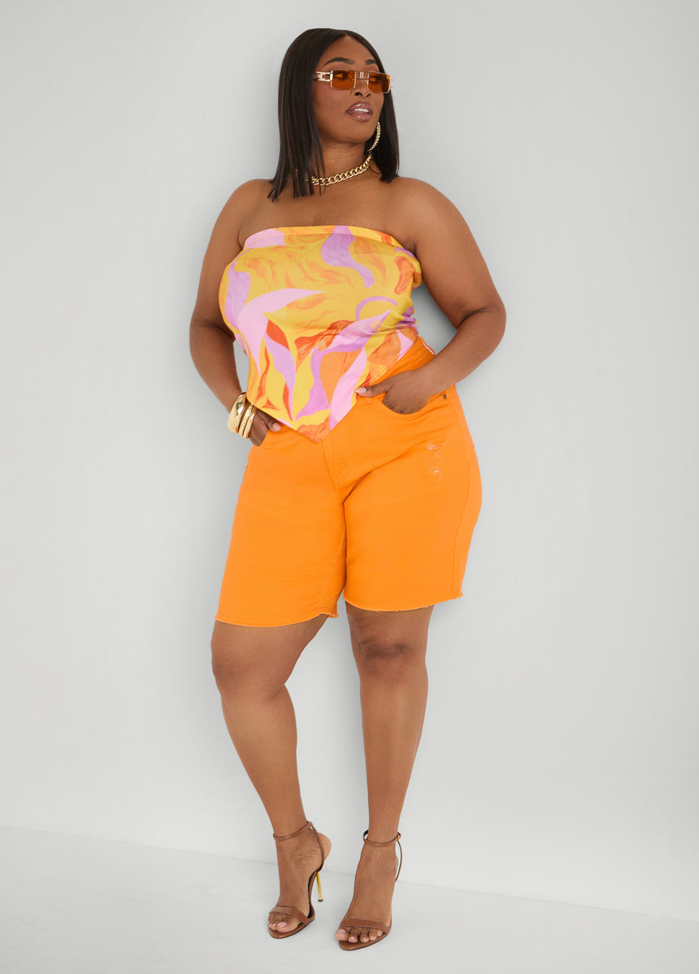 Fearless Distressed Denim Shorts White | Ashley Stewart