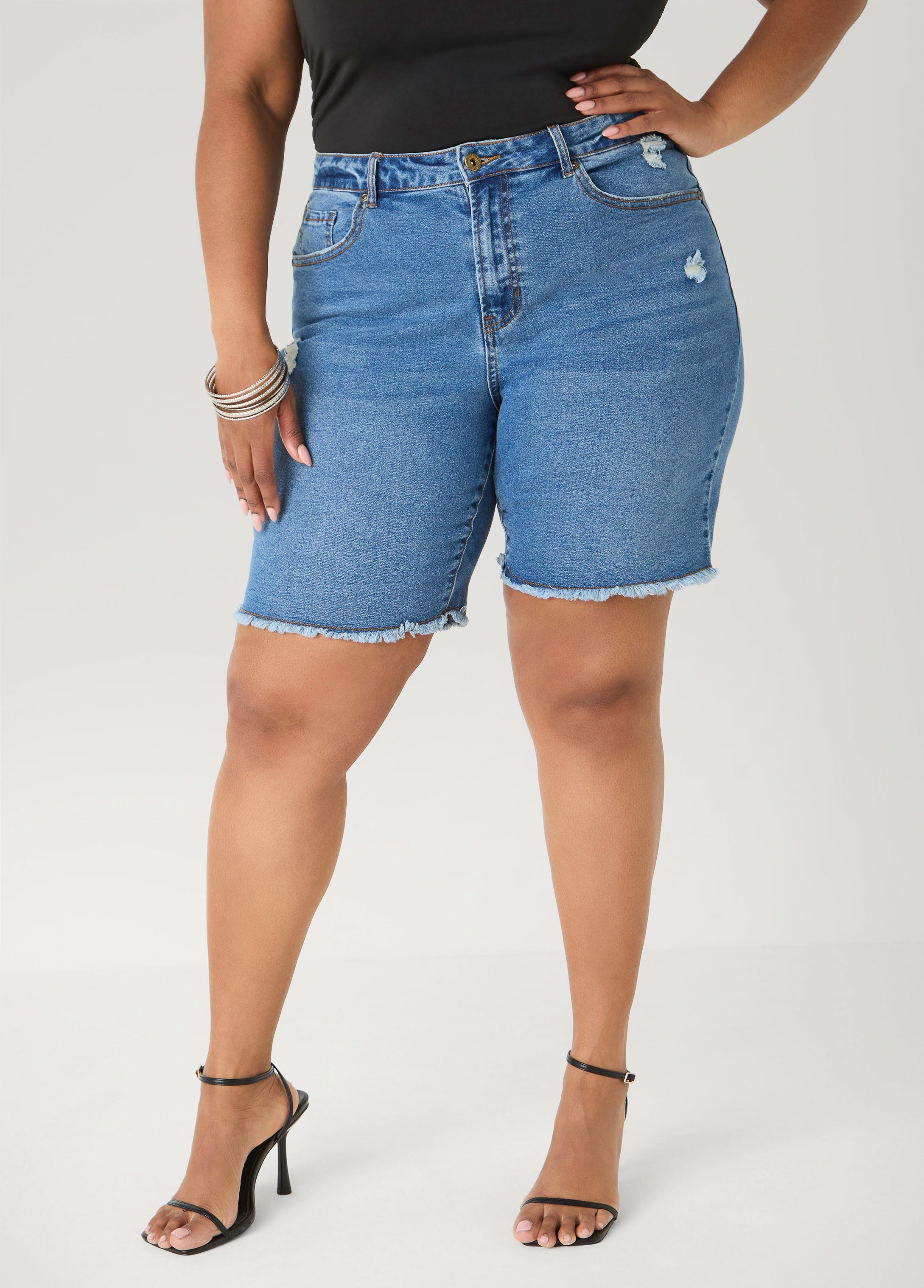 Fearless Distressed Denim Shorts White | Ashley Stewart