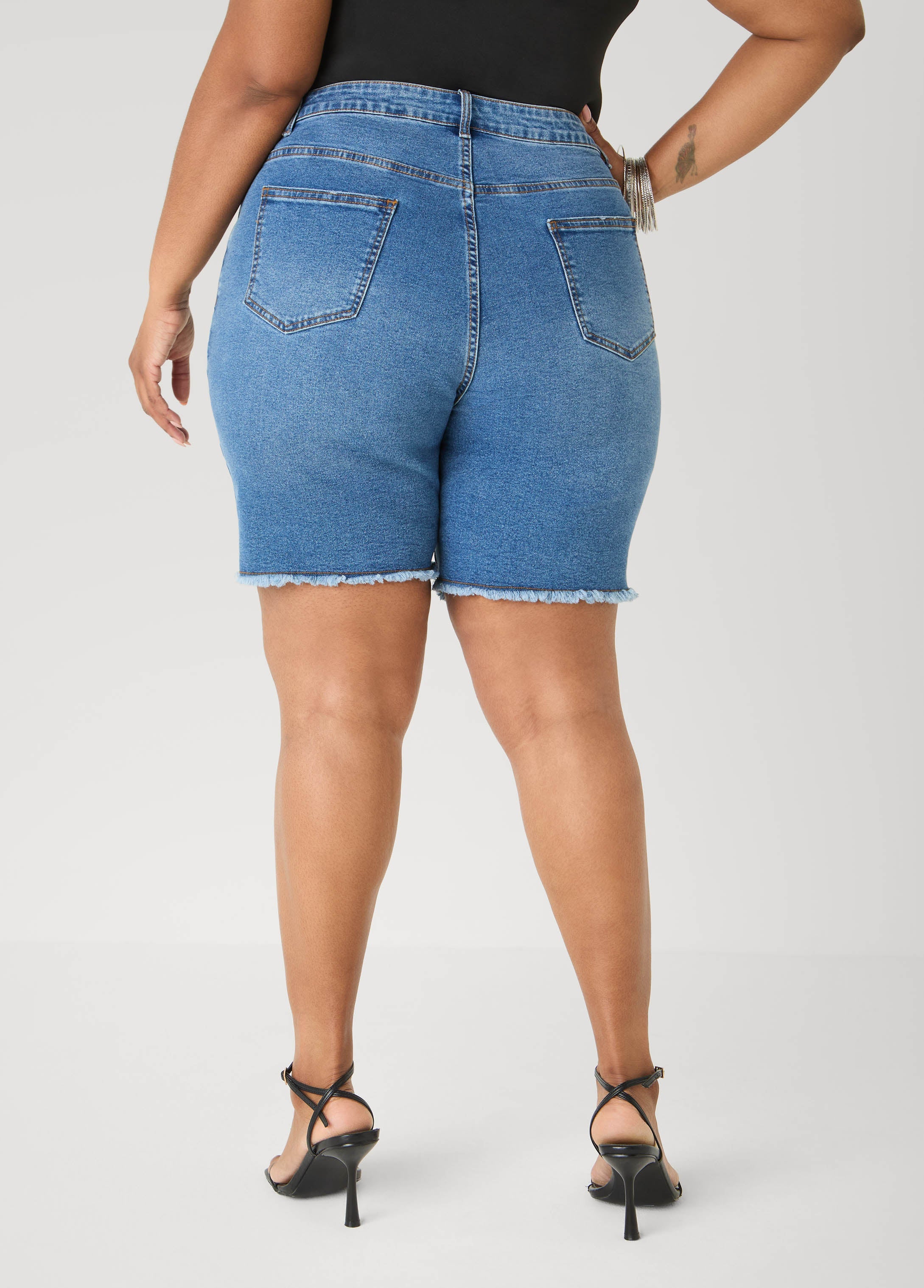 Fearless Distressed Denim Shorts White | Ashley Stewart