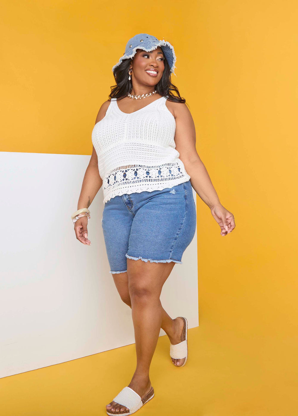 Fearless Distressed Denim Shorts White | Ashley Stewart