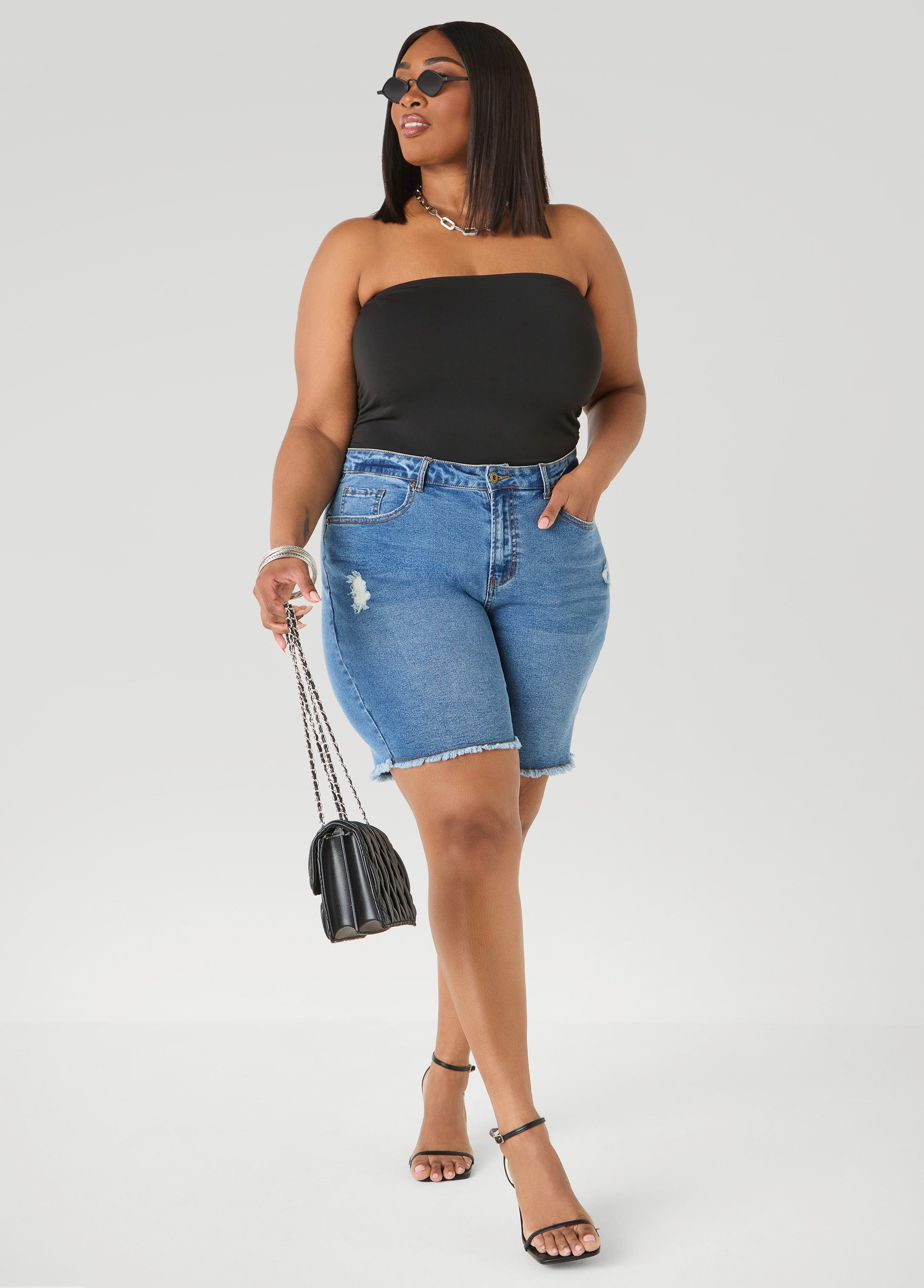 Fearless Distressed Denim Shorts White | Ashley Stewart