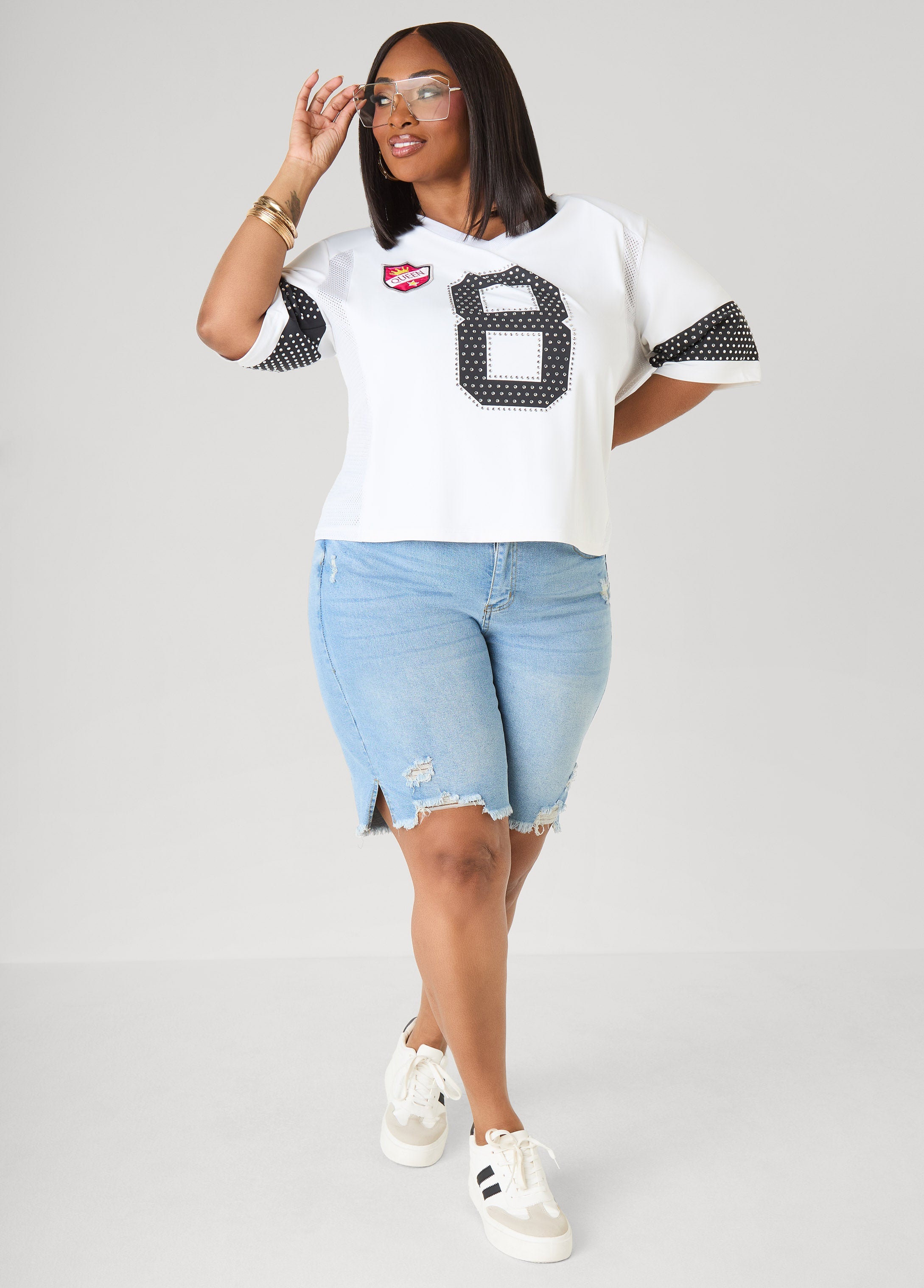 Distressed Denim Shorts Dk Wash | Ashley Stewart