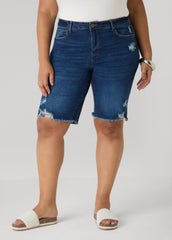 Distressed Denim Shorts Dk Wash | Ashley Stewart